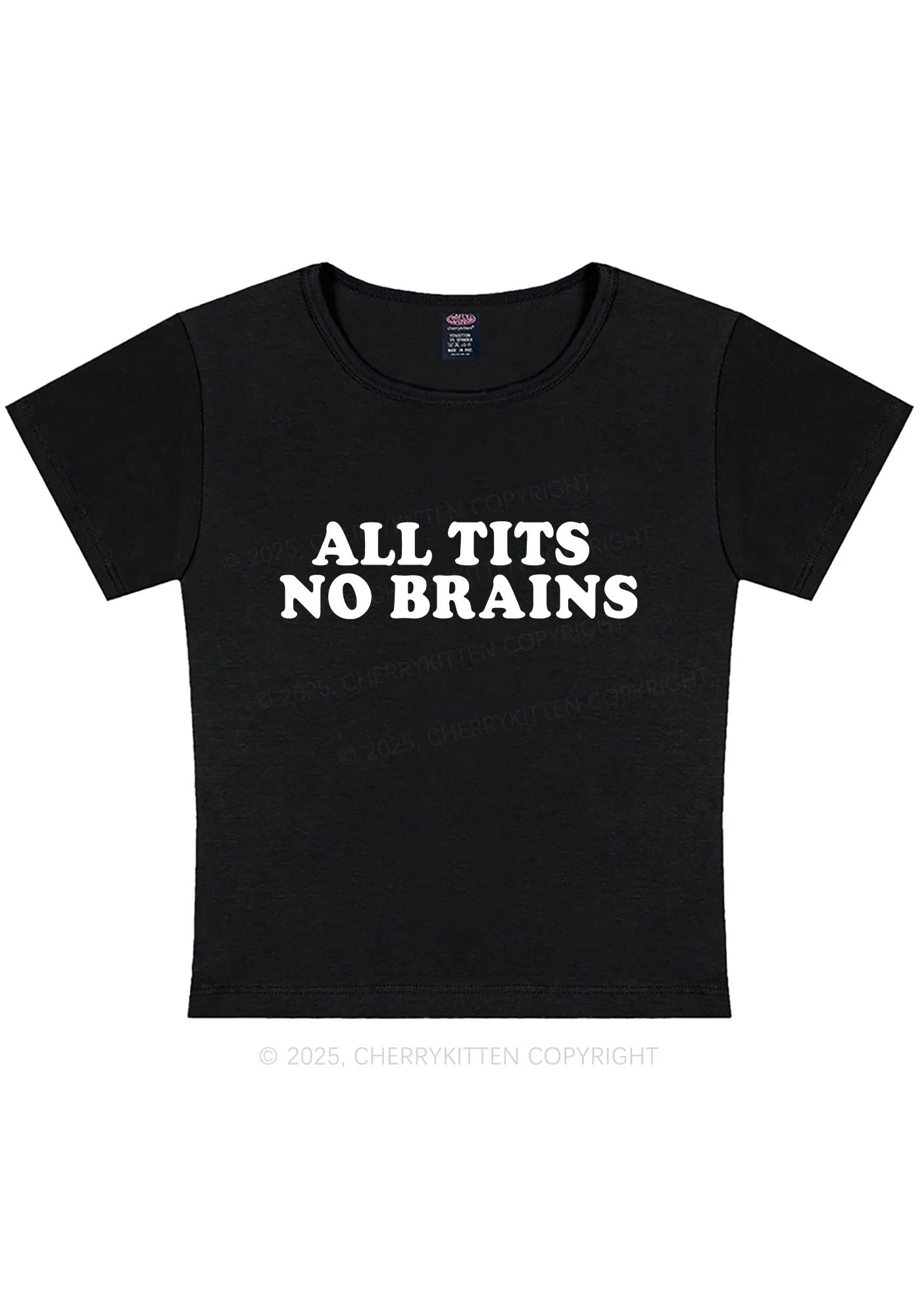 Curvy All Txts No Brains Y2K Baby Tee Cherrykitten - Image 3