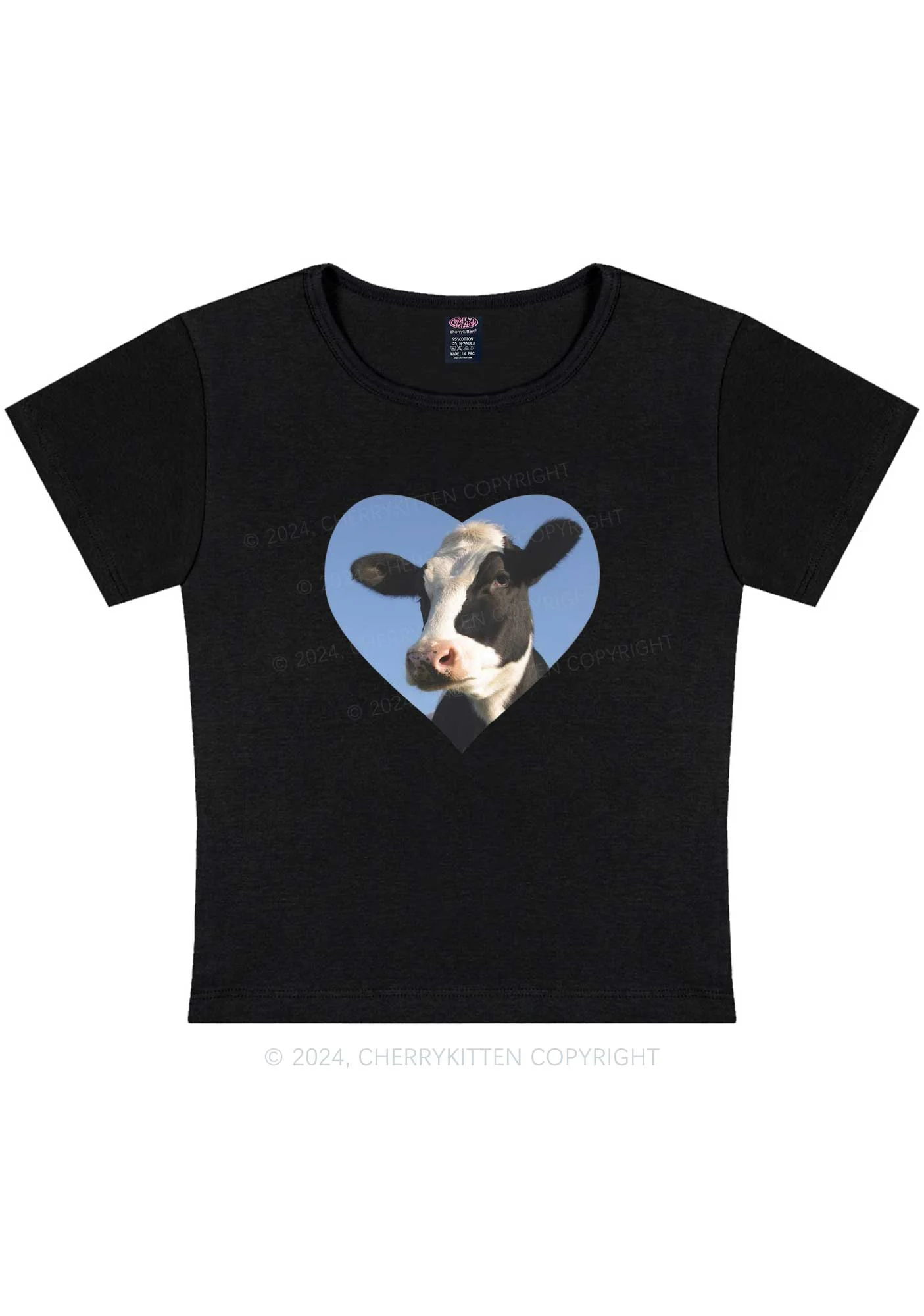 Curvy Attentive Cow Y2K Baby Tee Cherrykitten - Image 3