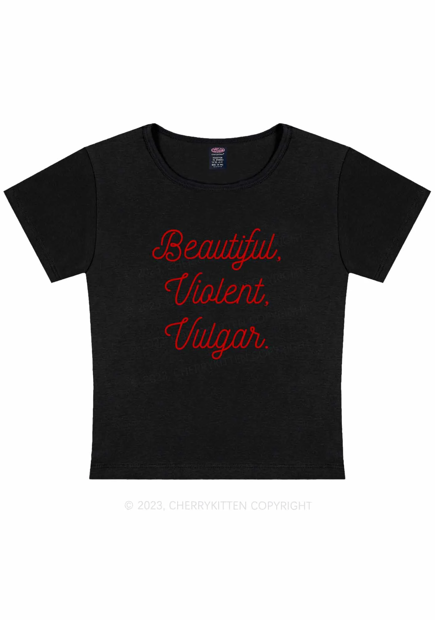 Curvy Beautiful Violent Vulgar Y2K Baby Tee Cherrykitten - Image 3