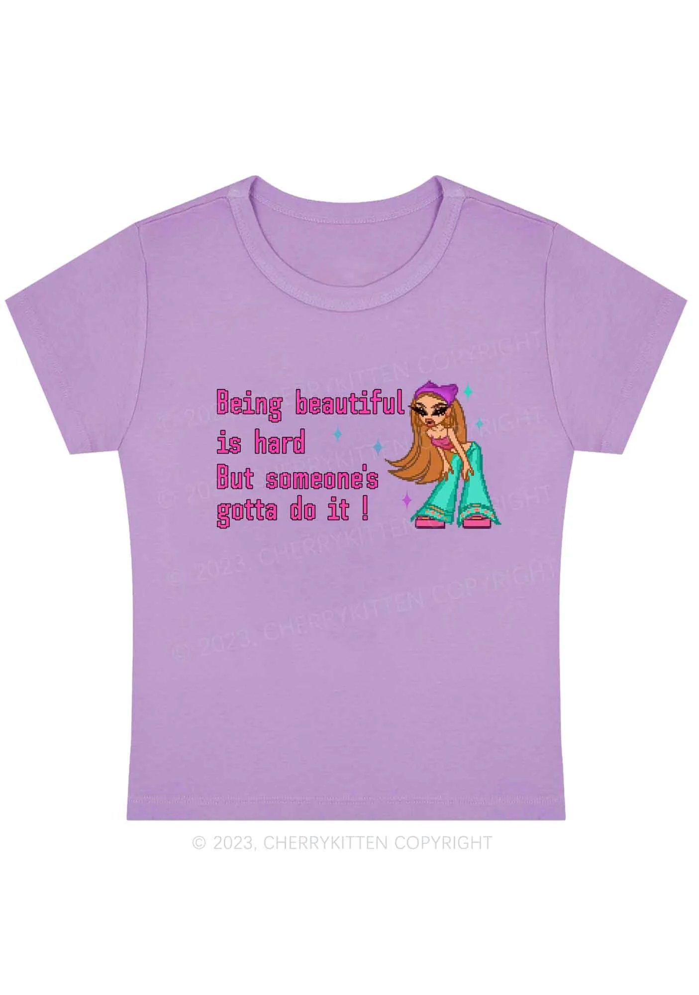 Curvy Being Beautiful Is Hard Y2K Baby Tee Cherrykitten - Image 4