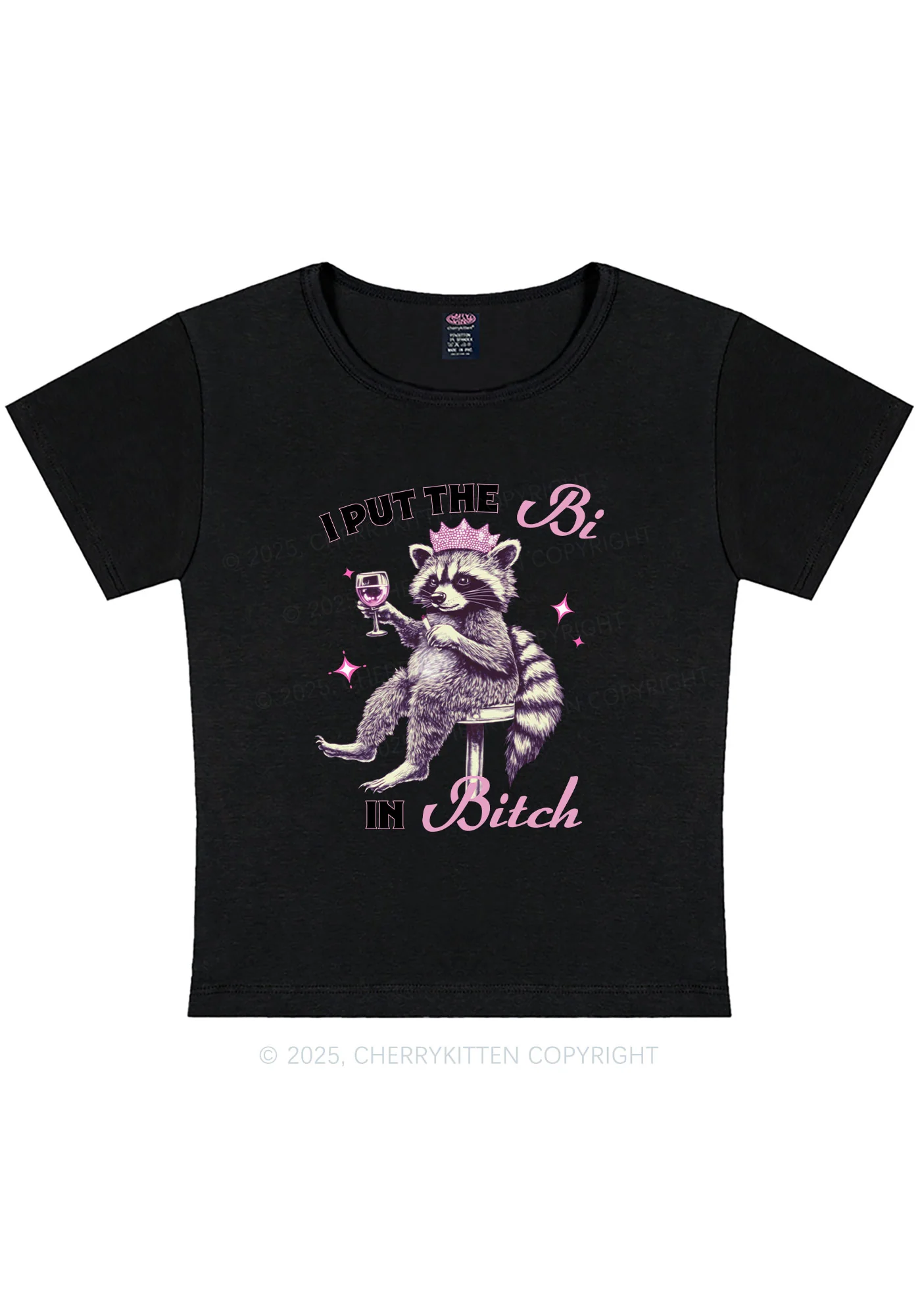 Curvy Bi Bxxch Raccoon Pride Y2K Baby Tee Cherrykitten - Image 2