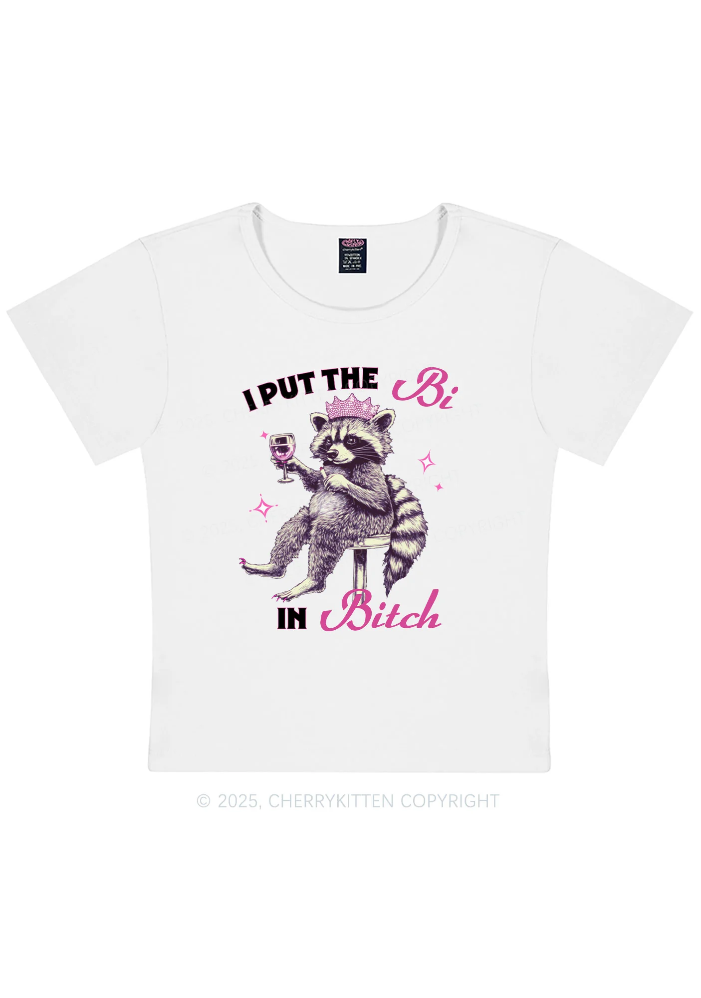 Curvy Bi Bxxch Raccoon Pride Y2K Baby Tee Cherrykitten - Image 3