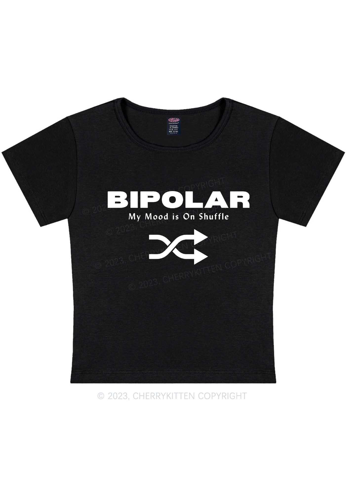 Curvy Bipolar My Mood Is On Shuffle Y2K Baby Tee Cherrykitten - Image 2