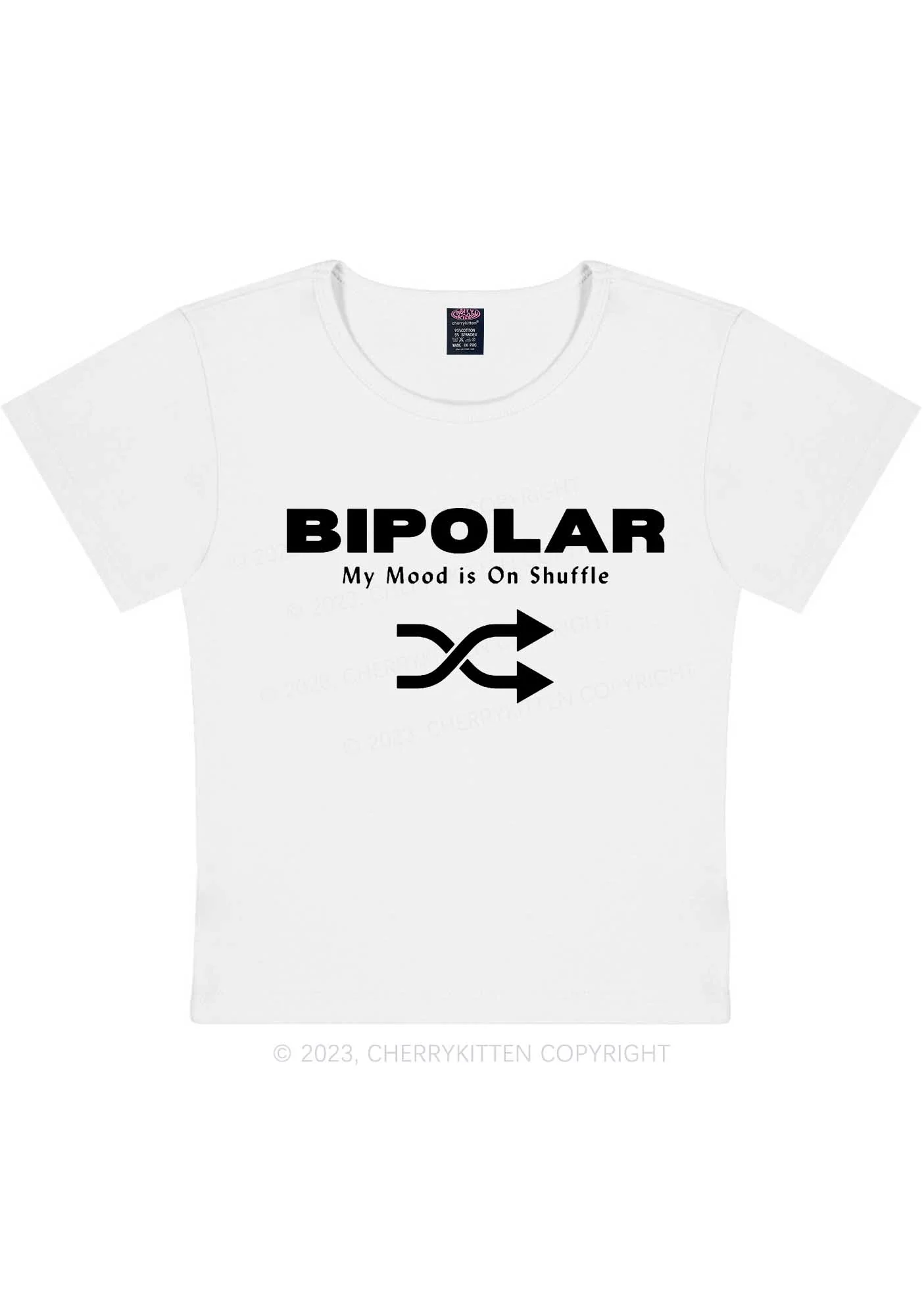 Curvy Bipolar My Mood Is On Shuffle Y2K Baby Tee Cherrykitten - Image 3