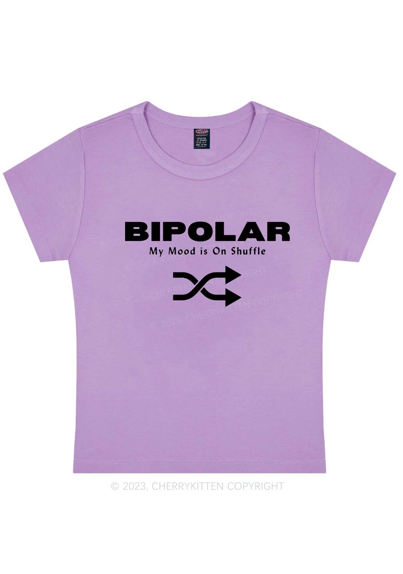 Curvy Bipolar My Mood Is On Shuffle Y2K Baby Tee Cherrykitten - Image 4