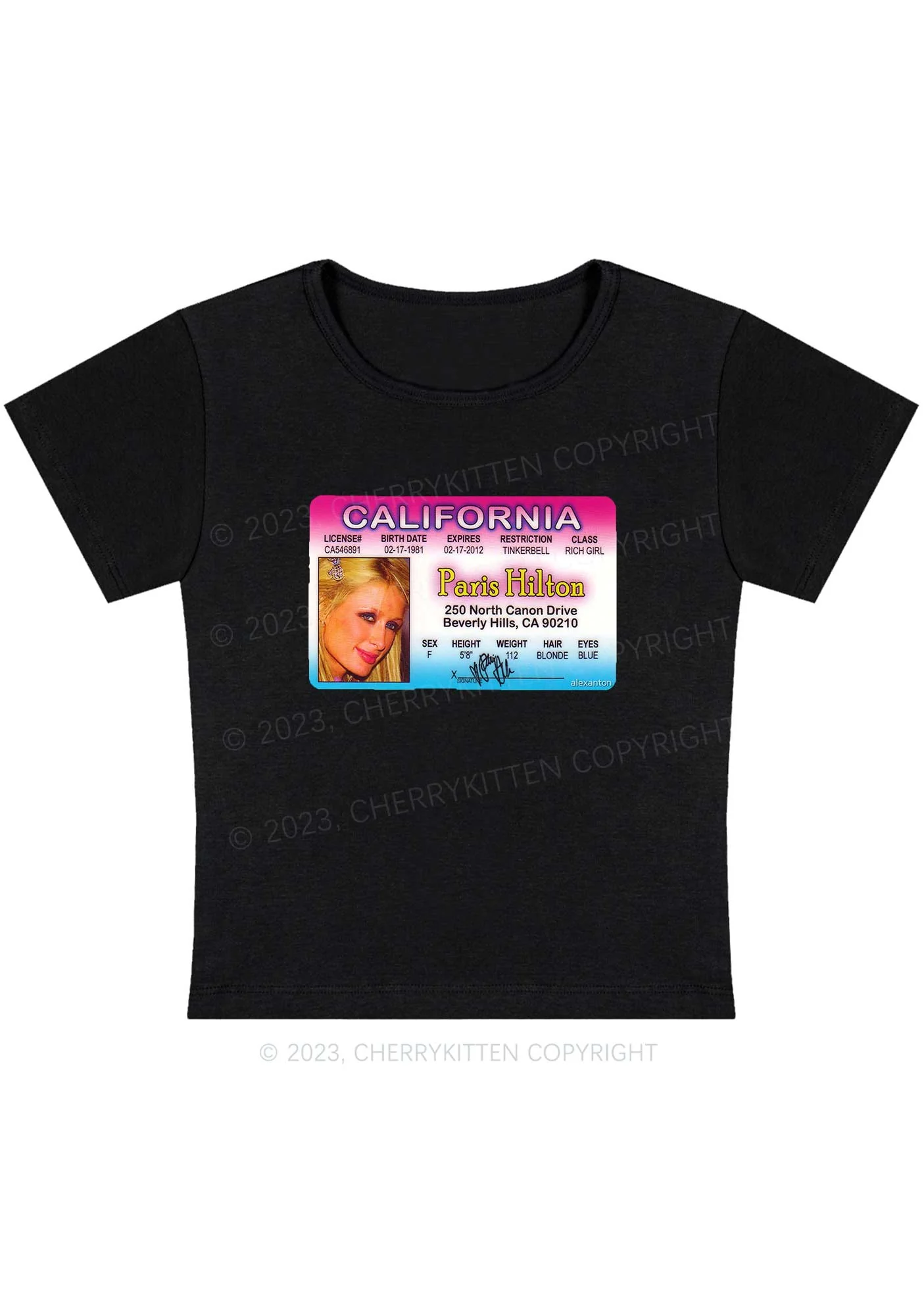 Curvy California ID Card Y2K Baby Tee Cherrykitten - Image 2