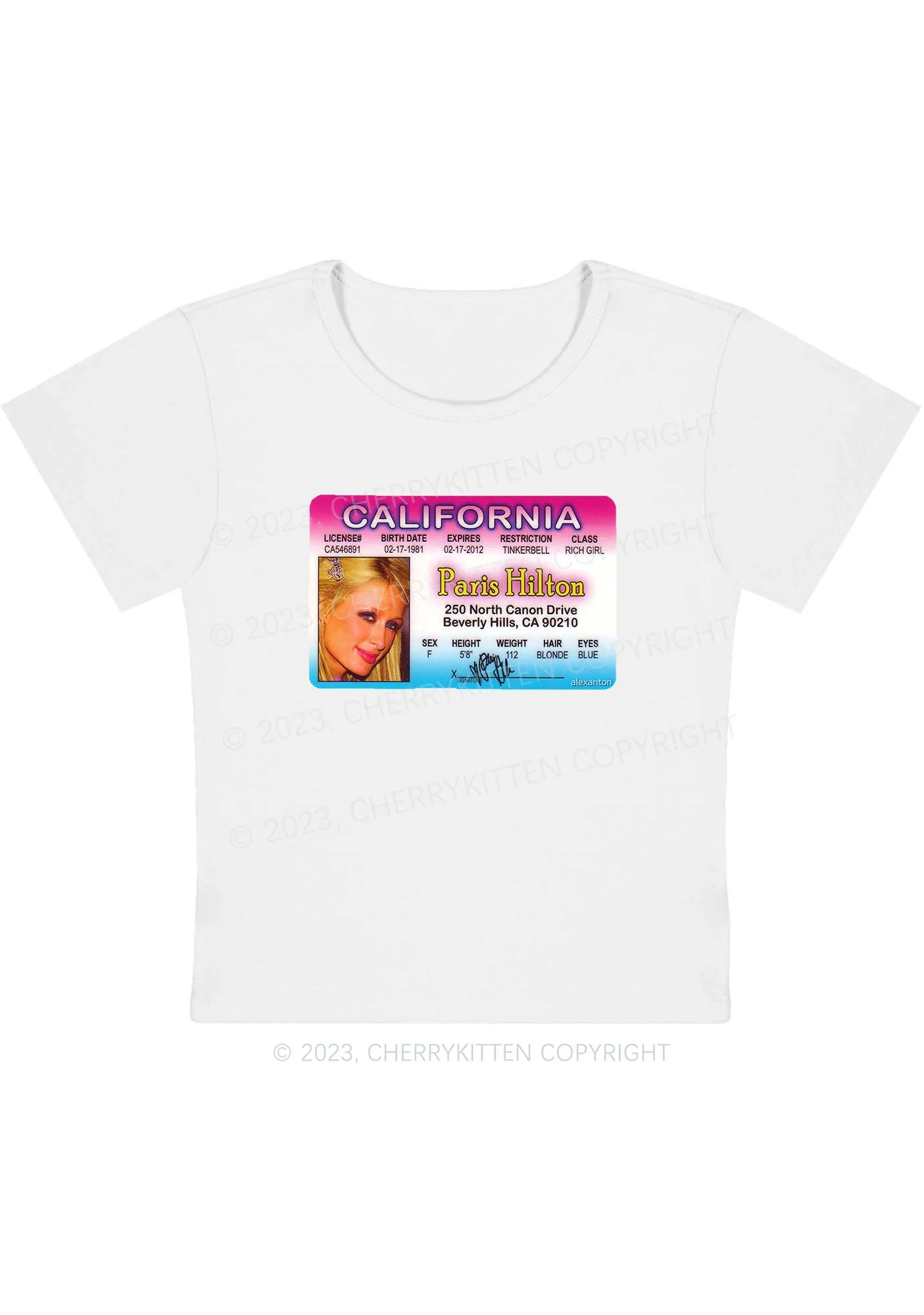 Curvy California ID Card Y2K Baby Tee Cherrykitten - Image 3