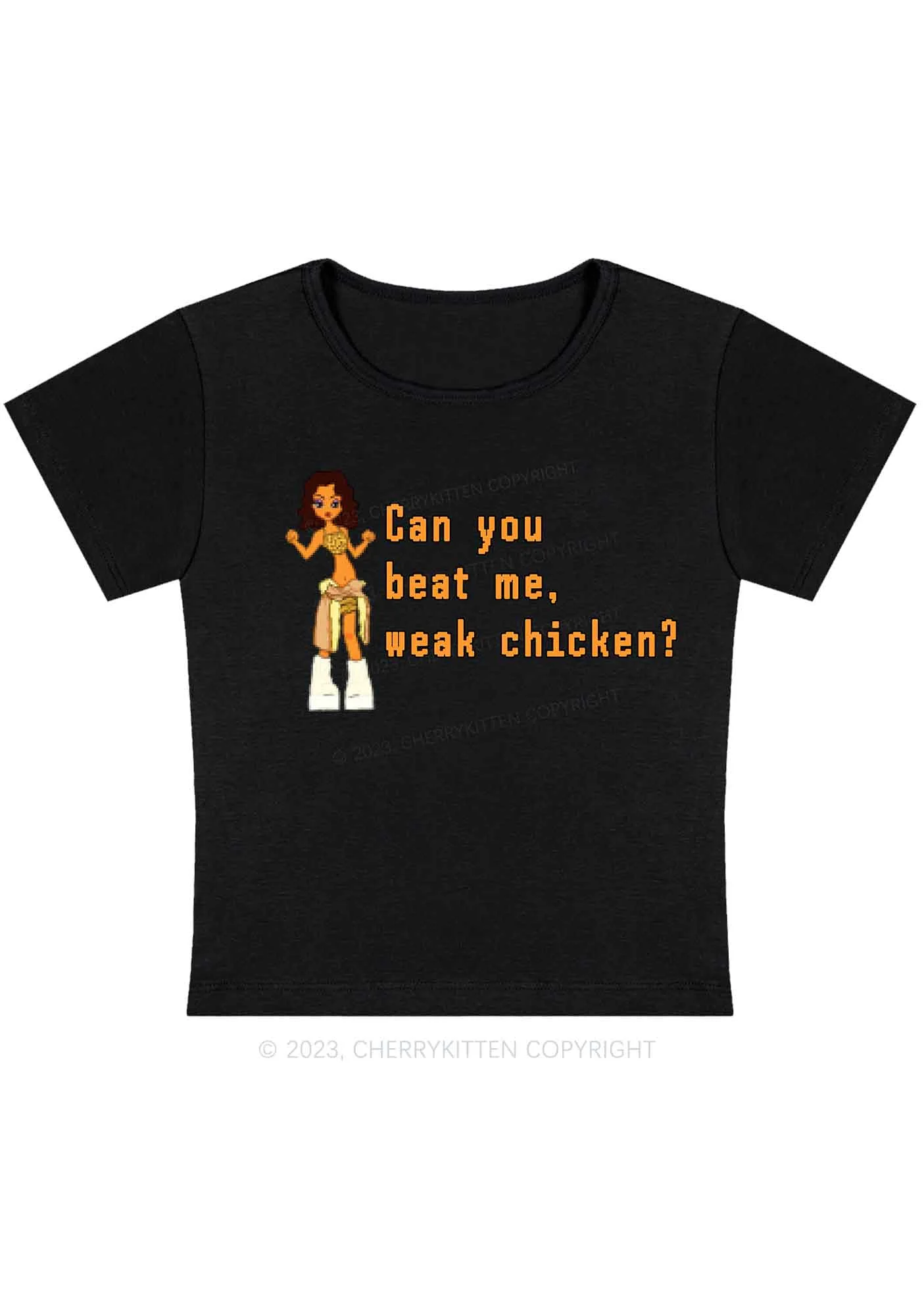 Curvy Can You Beat Me Y2K Baby Tee Cherrykitten - Image 2