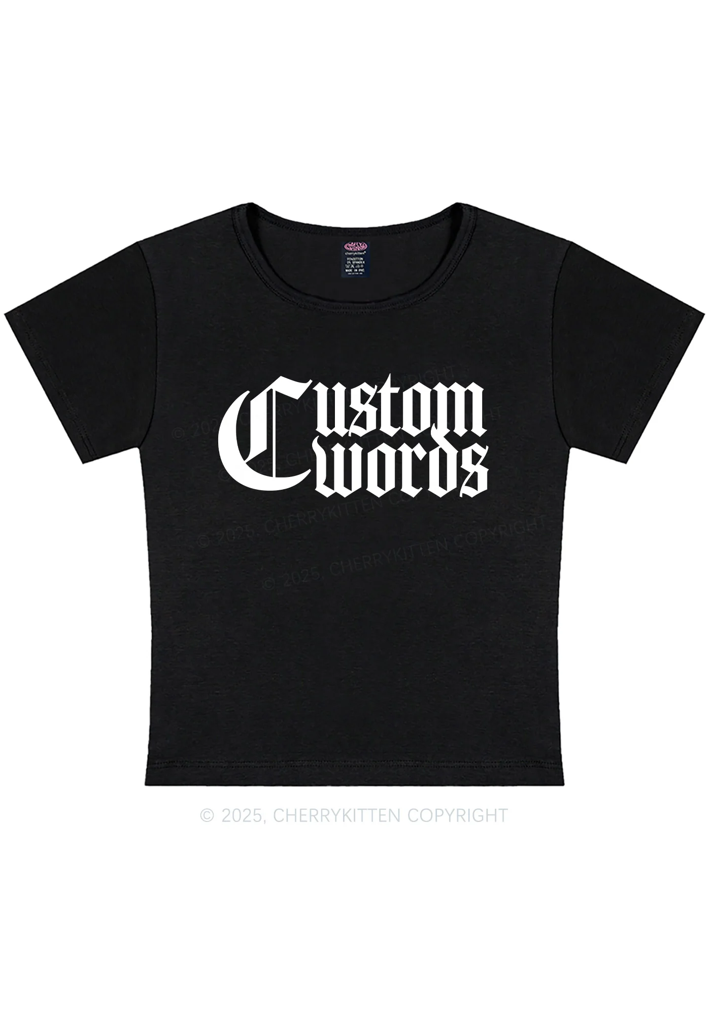 Curvy Custom Text Gothic Font Y2K Baby Tee Cherrykitten - Image 3