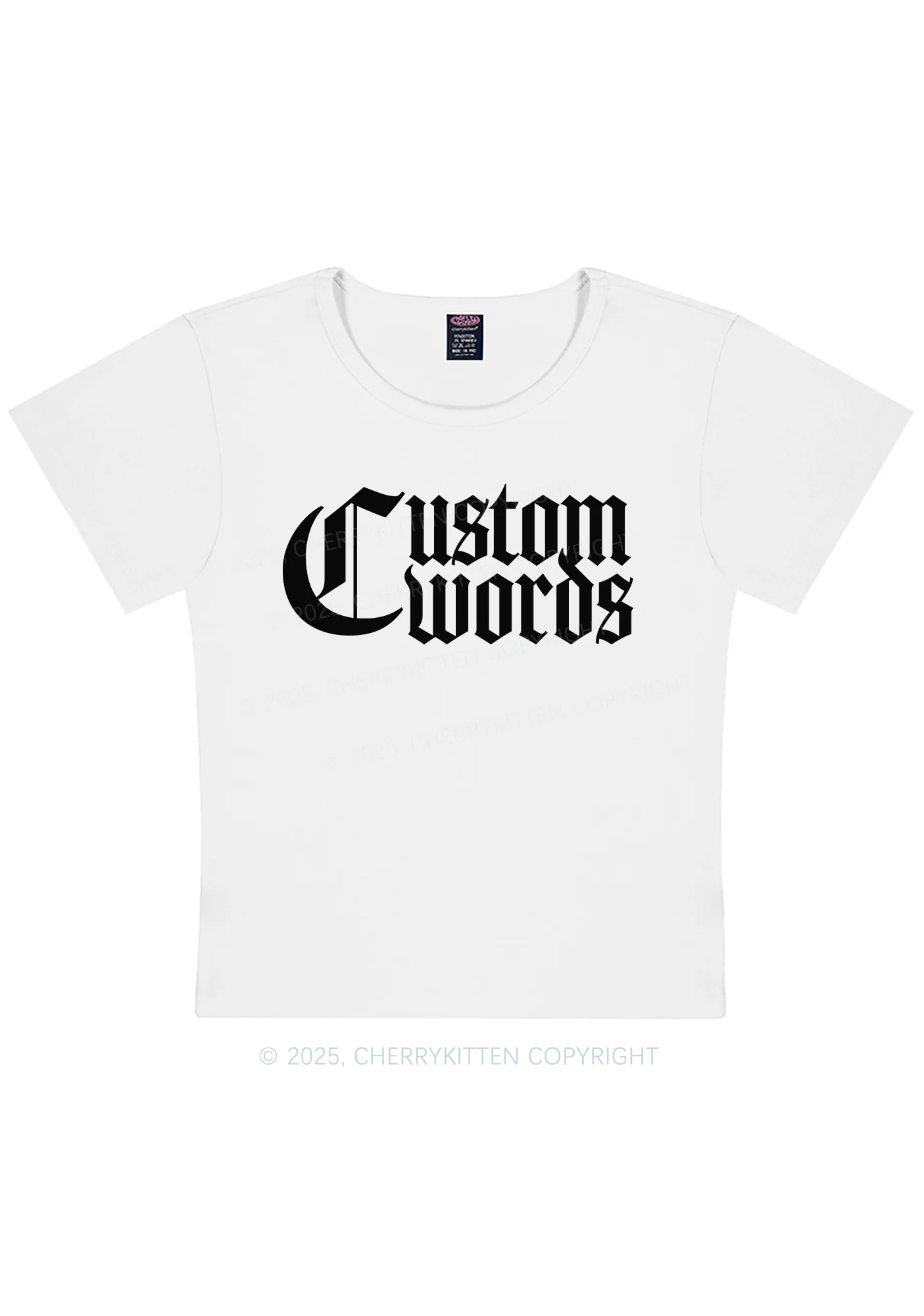 Curvy Custom Text Gothic Font Y2K Baby Tee Cherrykitten - Image 5