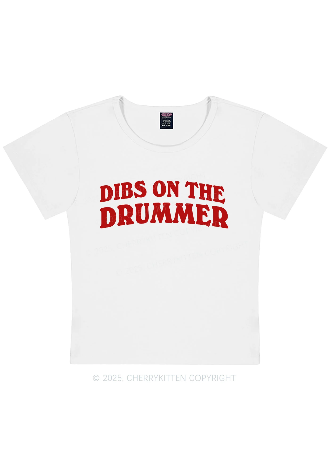 Curvy Dibs On The Drummer Y2K Baby Tee Cherrykitten - Image 2