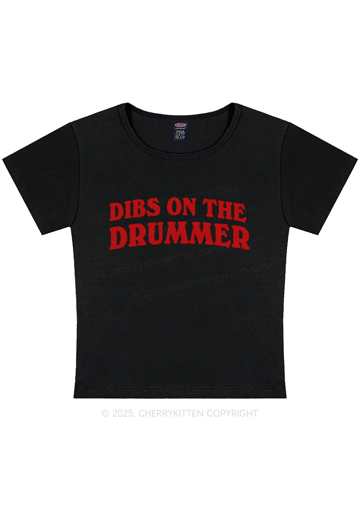 Curvy Dibs On The Drummer Y2K Baby Tee Cherrykitten - Image 3