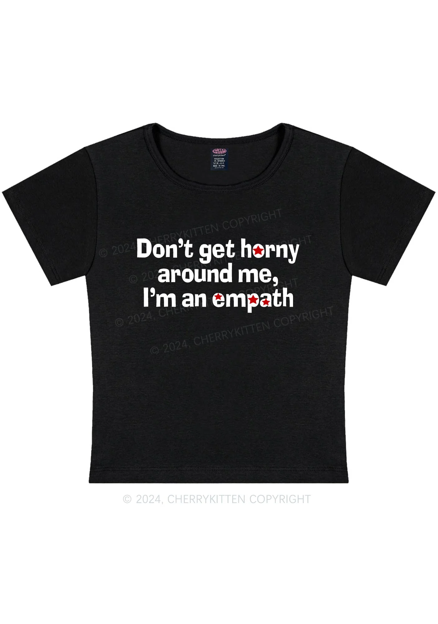 Curvy Don't Get Horny Around Me Y2K Baby Tee Cherrykitten - Image 4