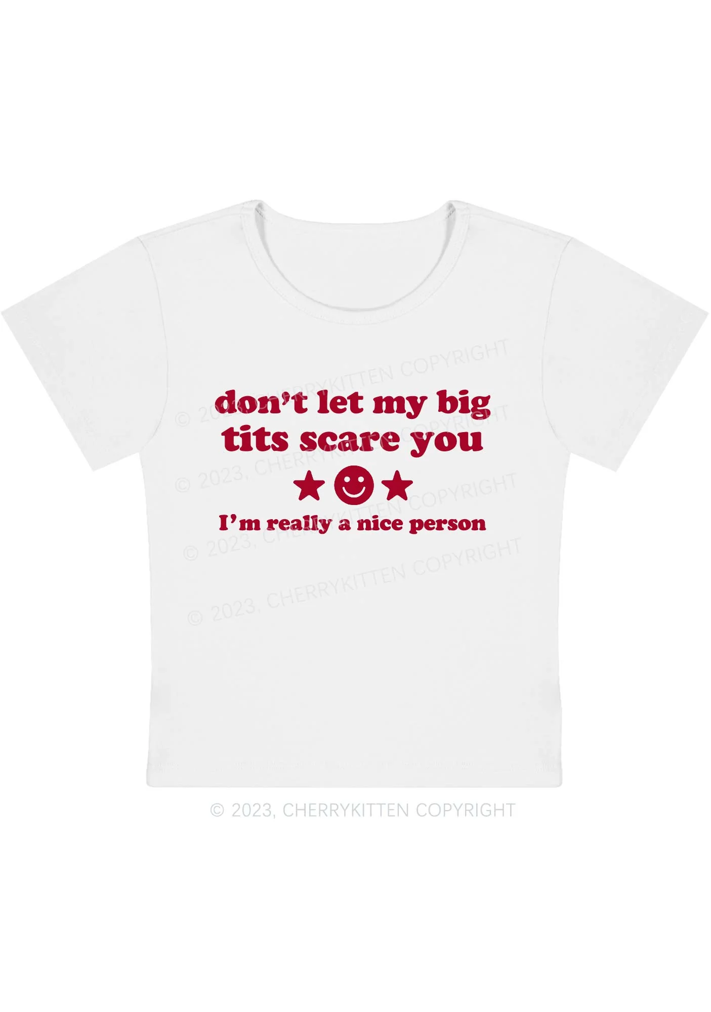 Curvy Don't Let My Big Txts Scare You Y2K Baby Tee Cherrykitten - Image 2
