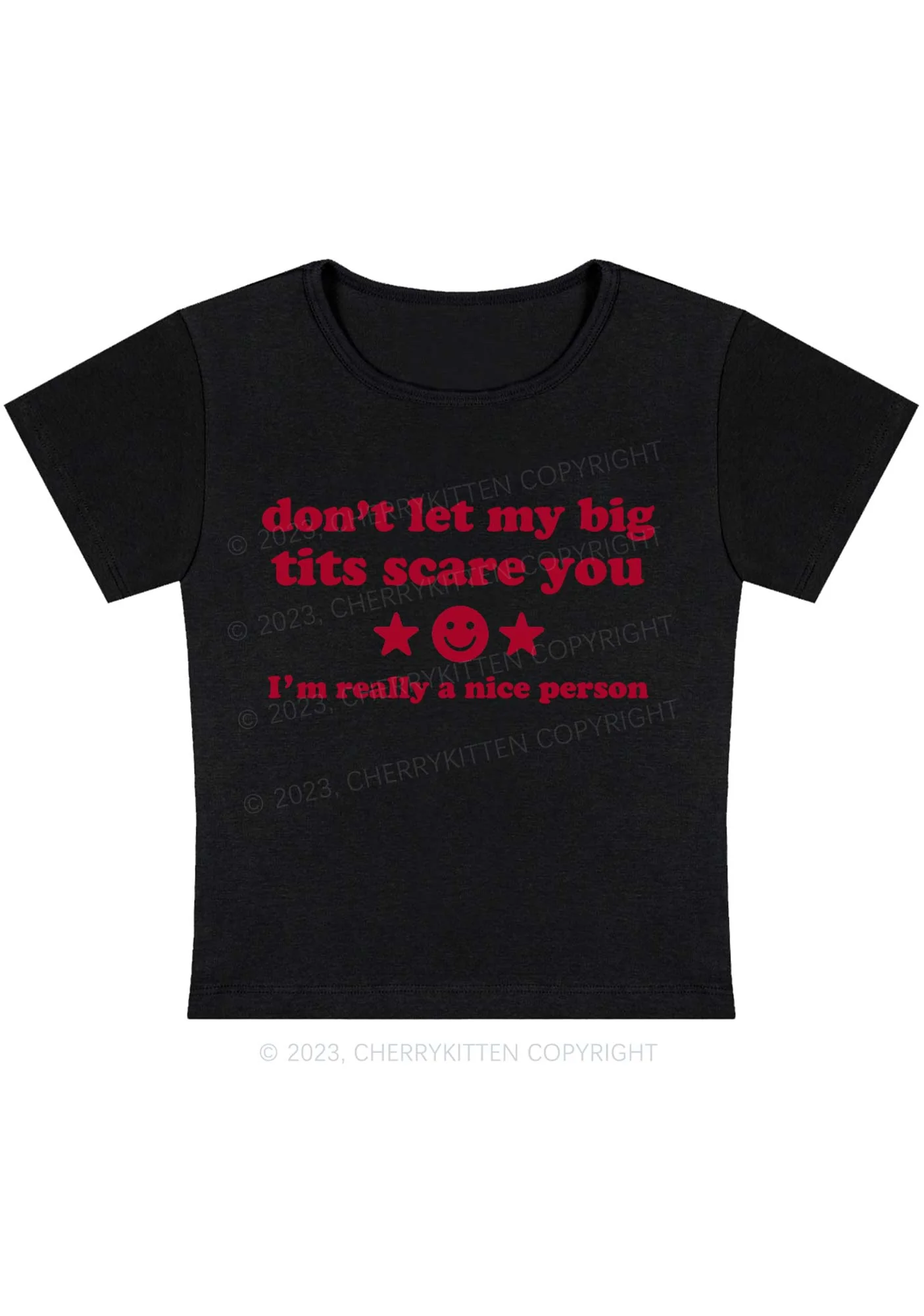 Curvy Don't Let My Big Txts Scare You Y2K Baby Tee Cherrykitten - Image 3