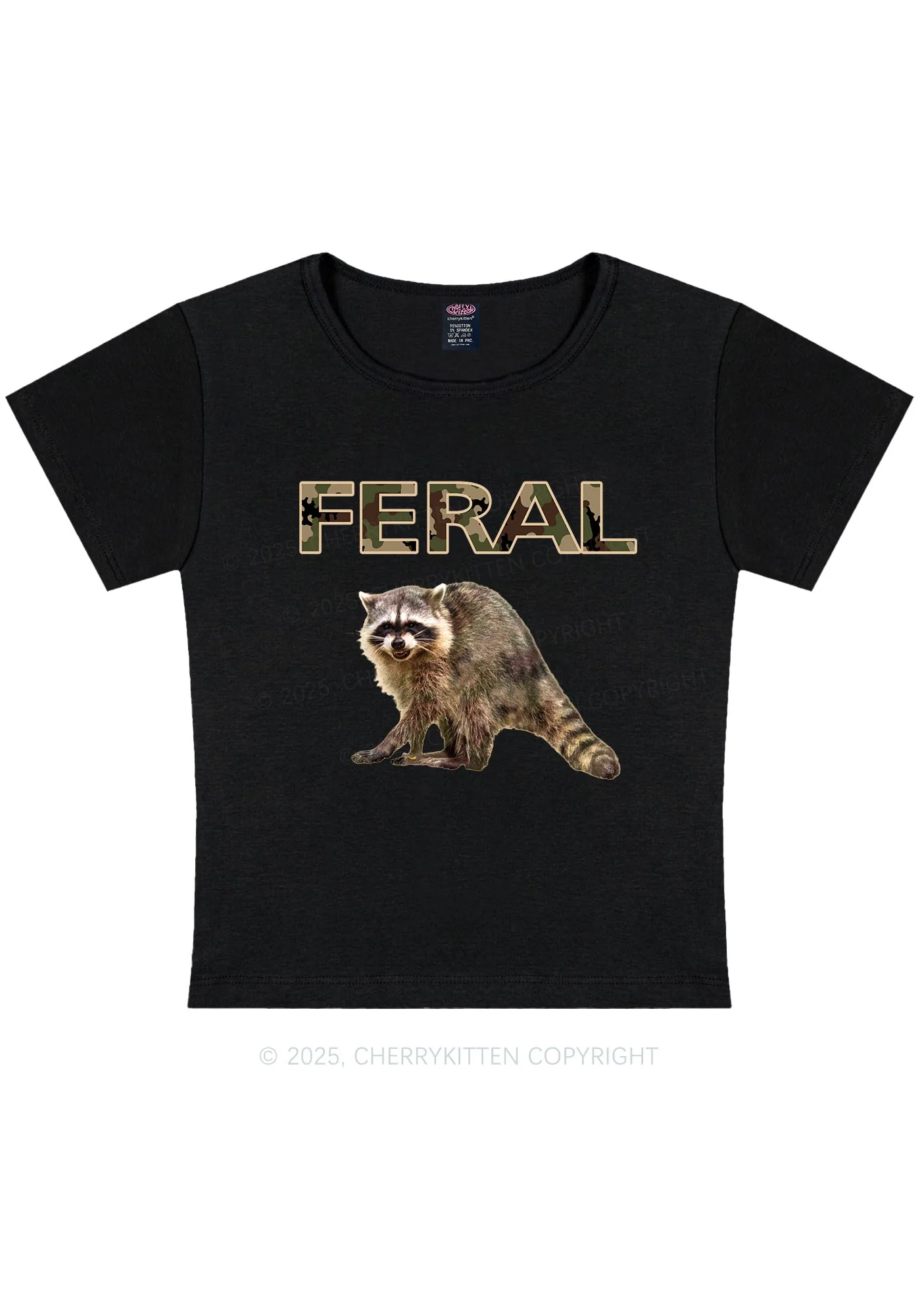 Curvy Feral Raccoon Y2K Baby Tee Cherrykitten - Image 2