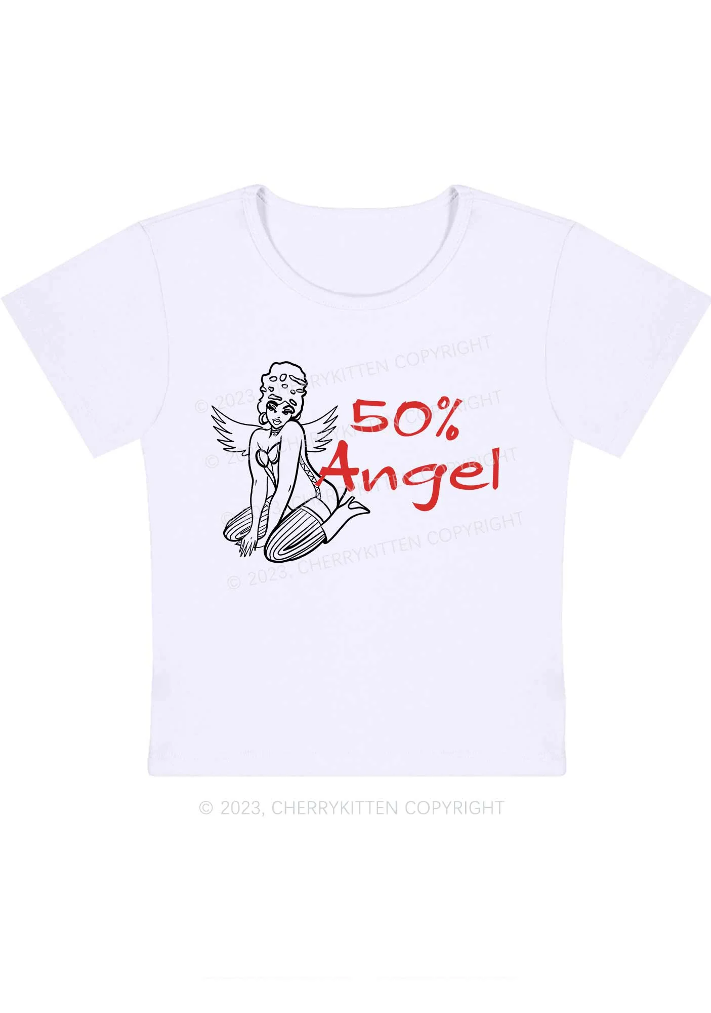 Curvy Fifty Percent Angel Y2K Baby Tee Cherrykitten - Image 3
