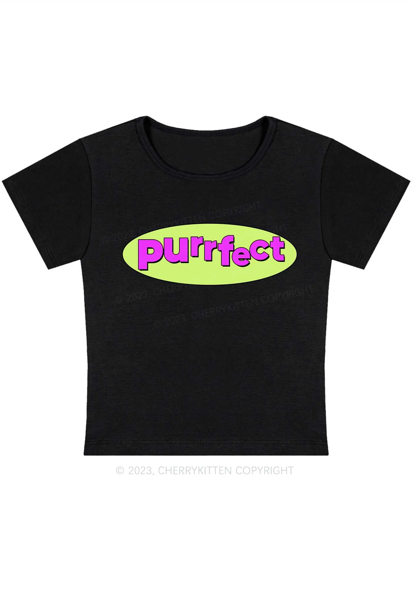 Curvy Fluorescent Purple Purrfect Baby Tee Cherrykitten - Image 2