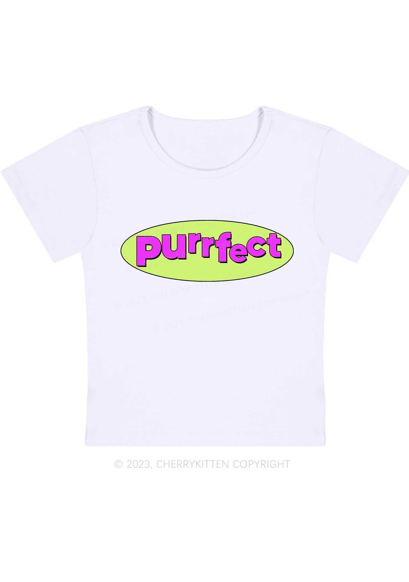 Curvy Fluorescent Purple Purrfect Baby Tee Cherrykitten - Image 3