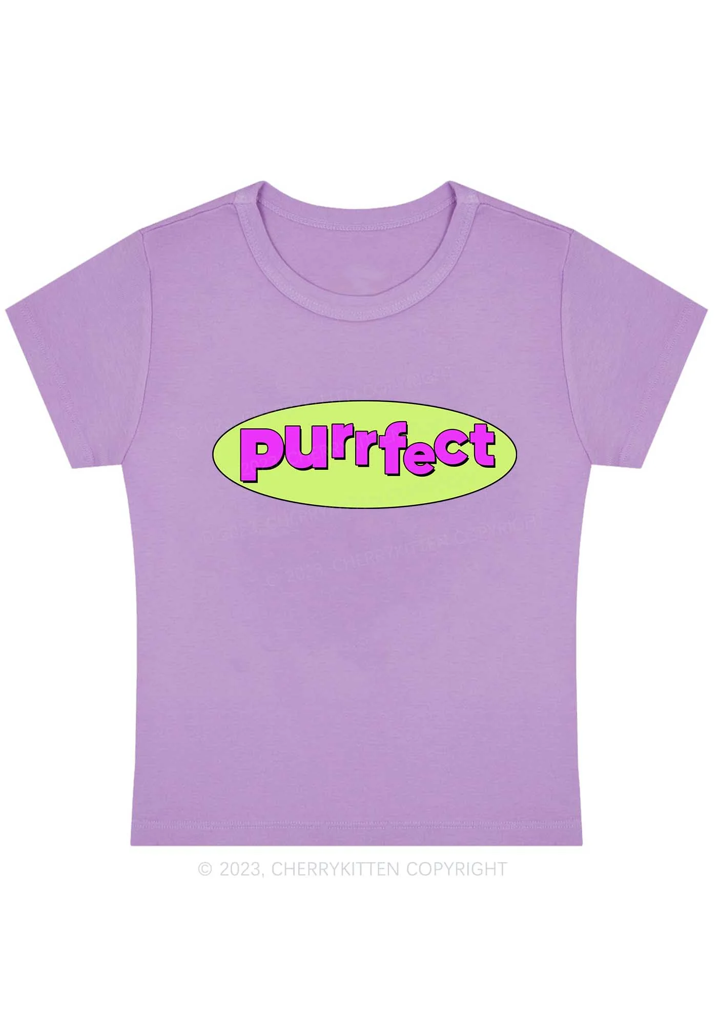 Curvy Fluorescent Purple Purrfect Baby Tee Cherrykitten - Image 4