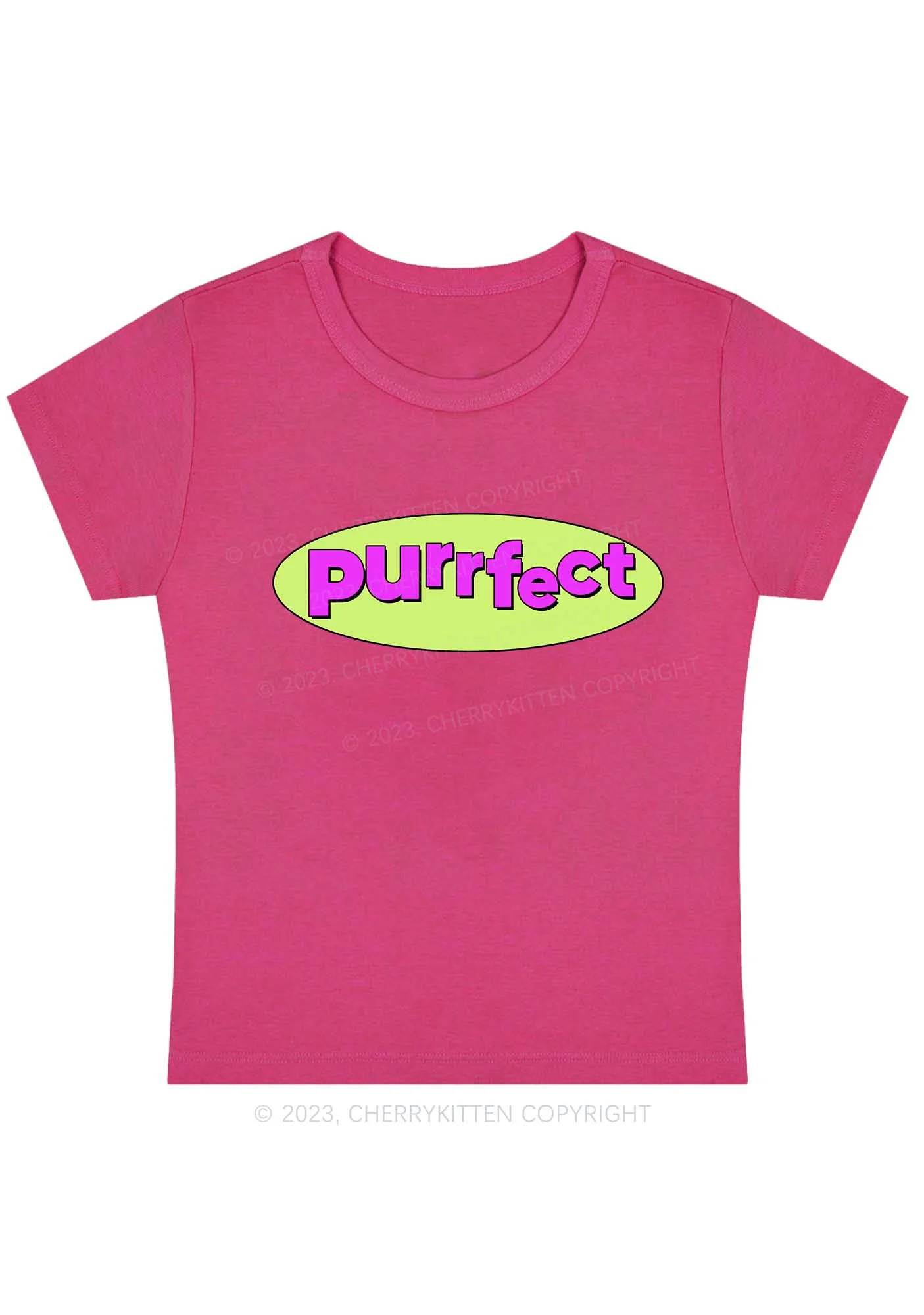 Curvy Fluorescent Purple Purrfect Baby Tee Cherrykitten - Image 5