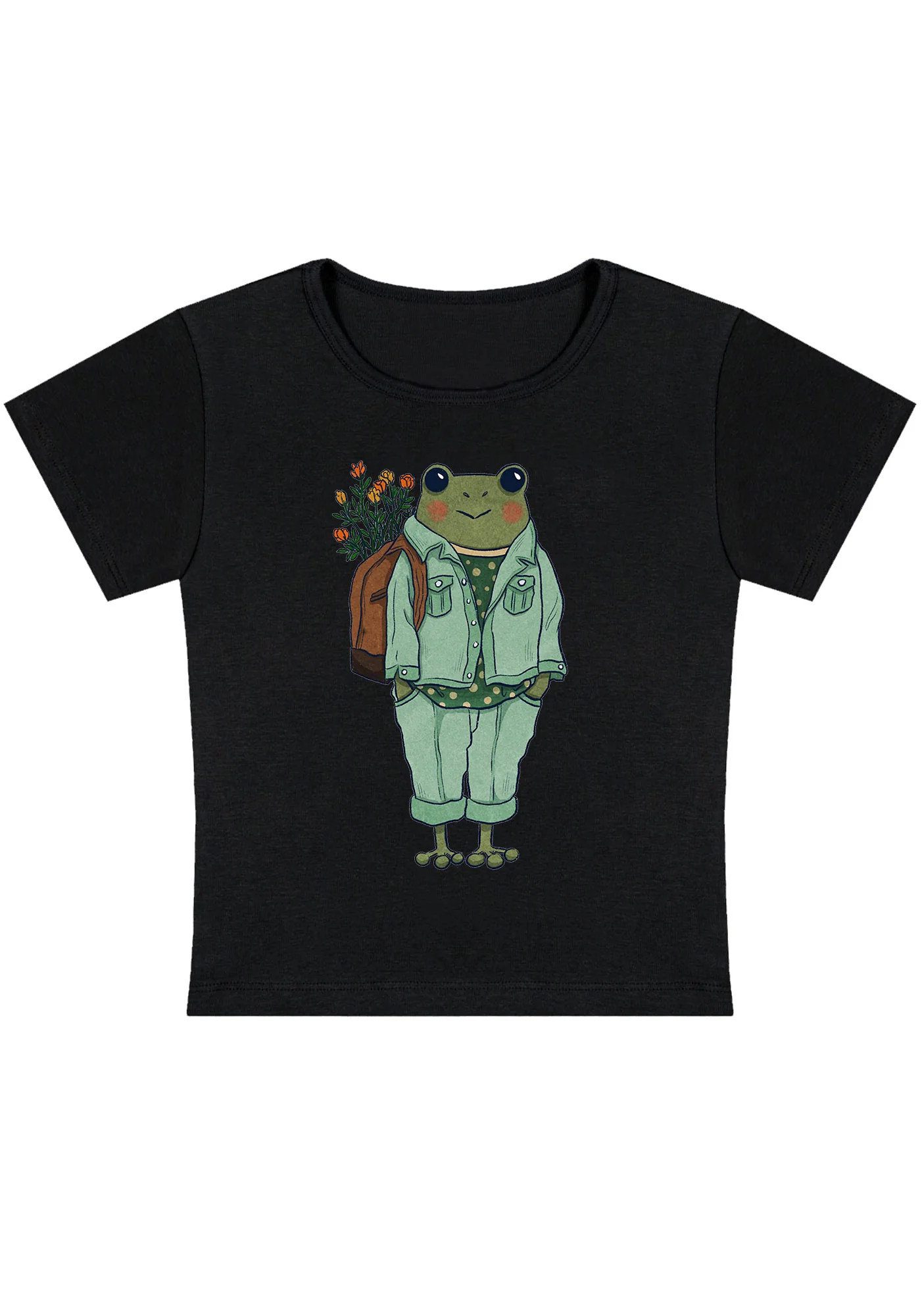 Curvy Frog Backpack Flowers Baby Tee - Image 3