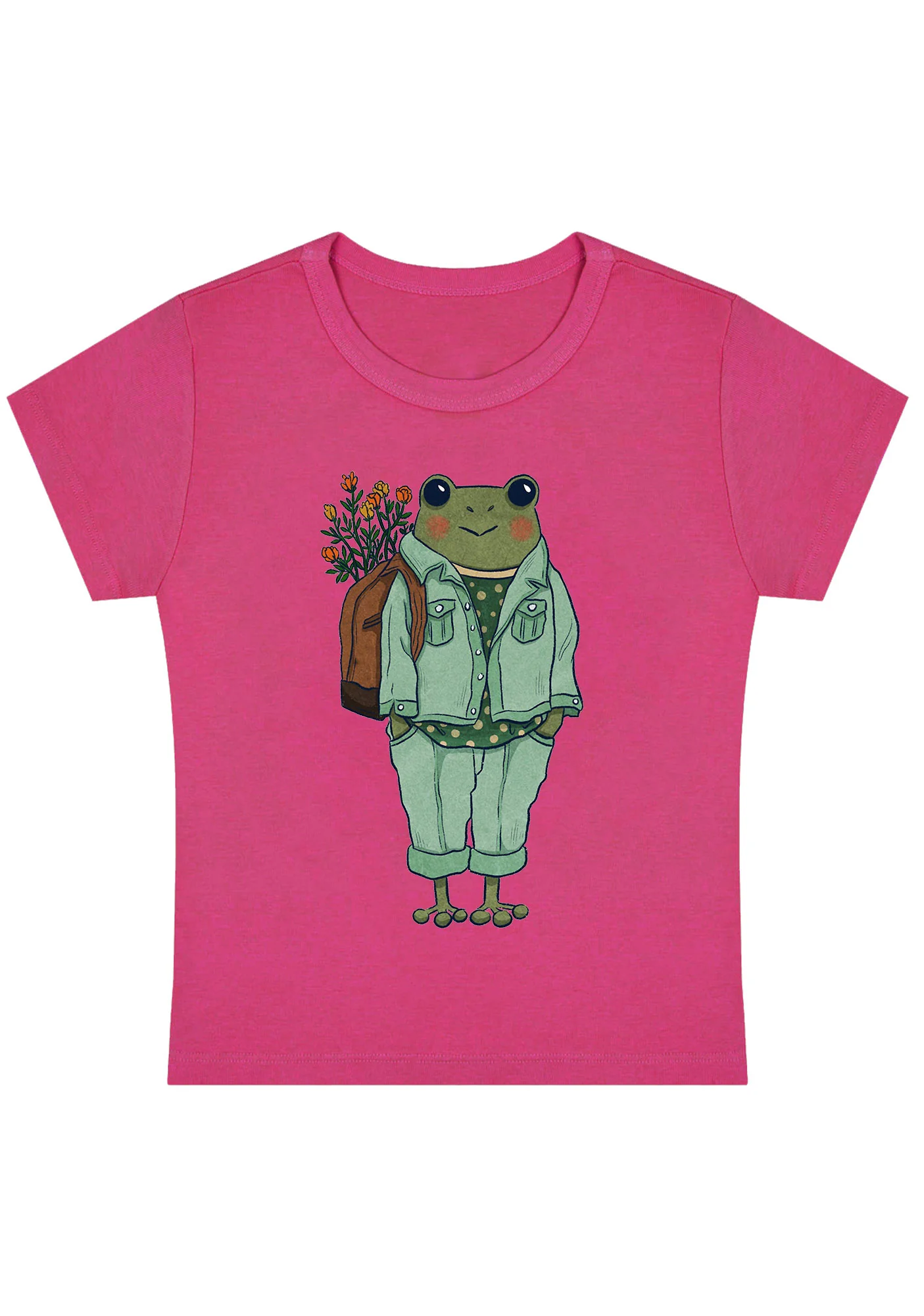 Curvy Frog Backpack Flowers Baby Tee - Image 5