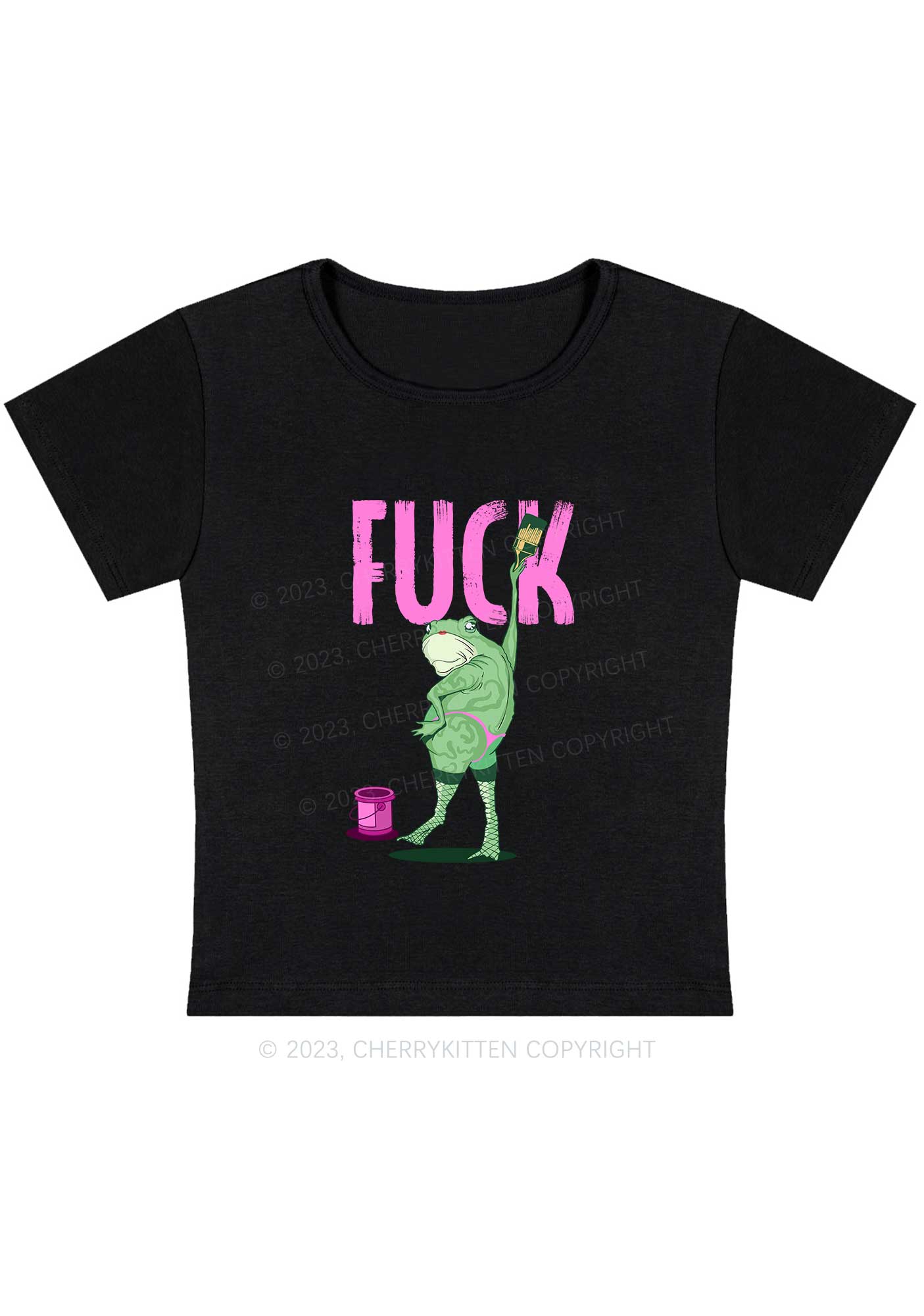 Curvy Frog Painting Fxck Y2K Baby Tee Cherrykitten - Image 3
