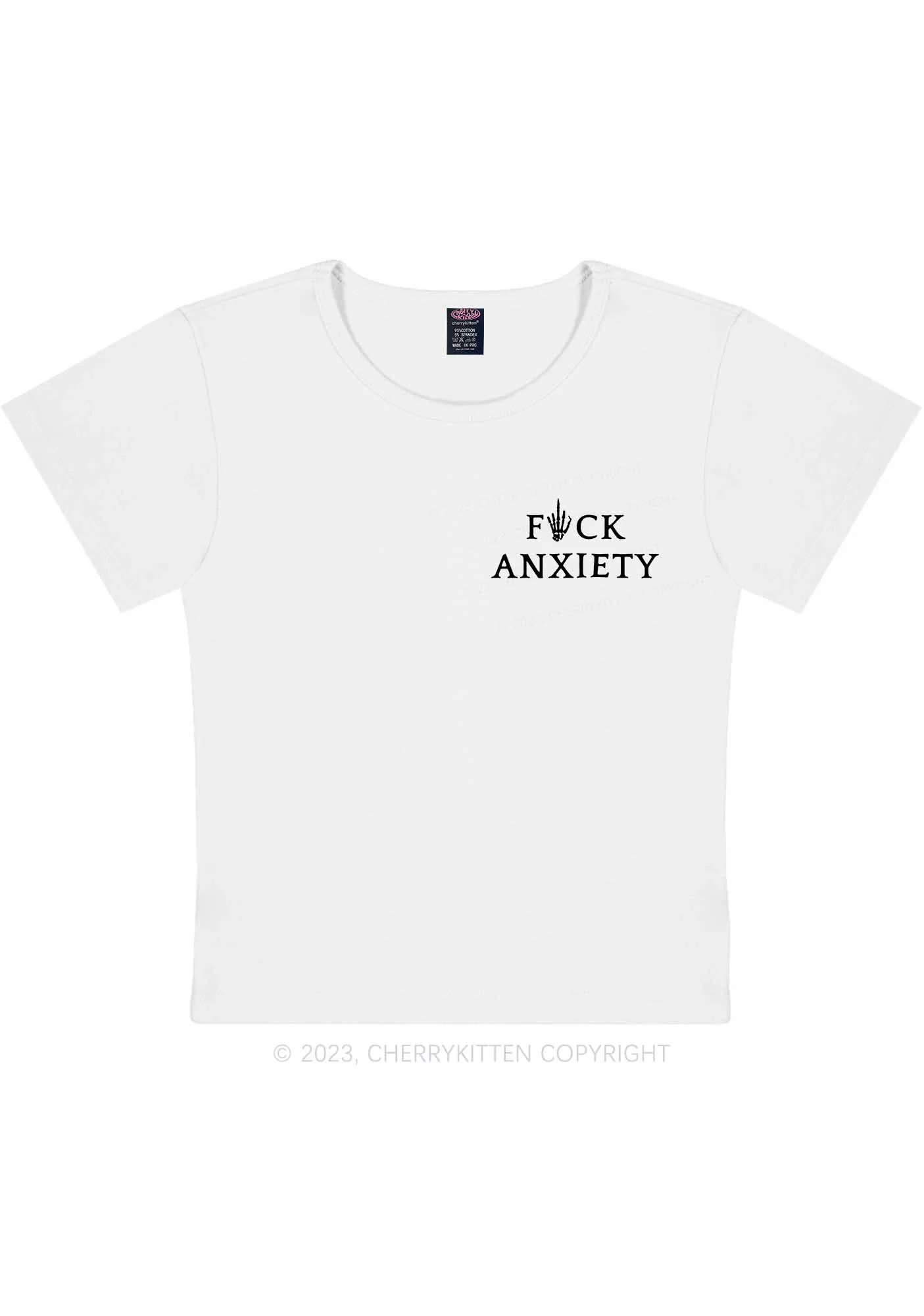 Curvy Fxxk Anxiety Skeleton Hand Y2K Baby Tee Cherrykitten - Image 3