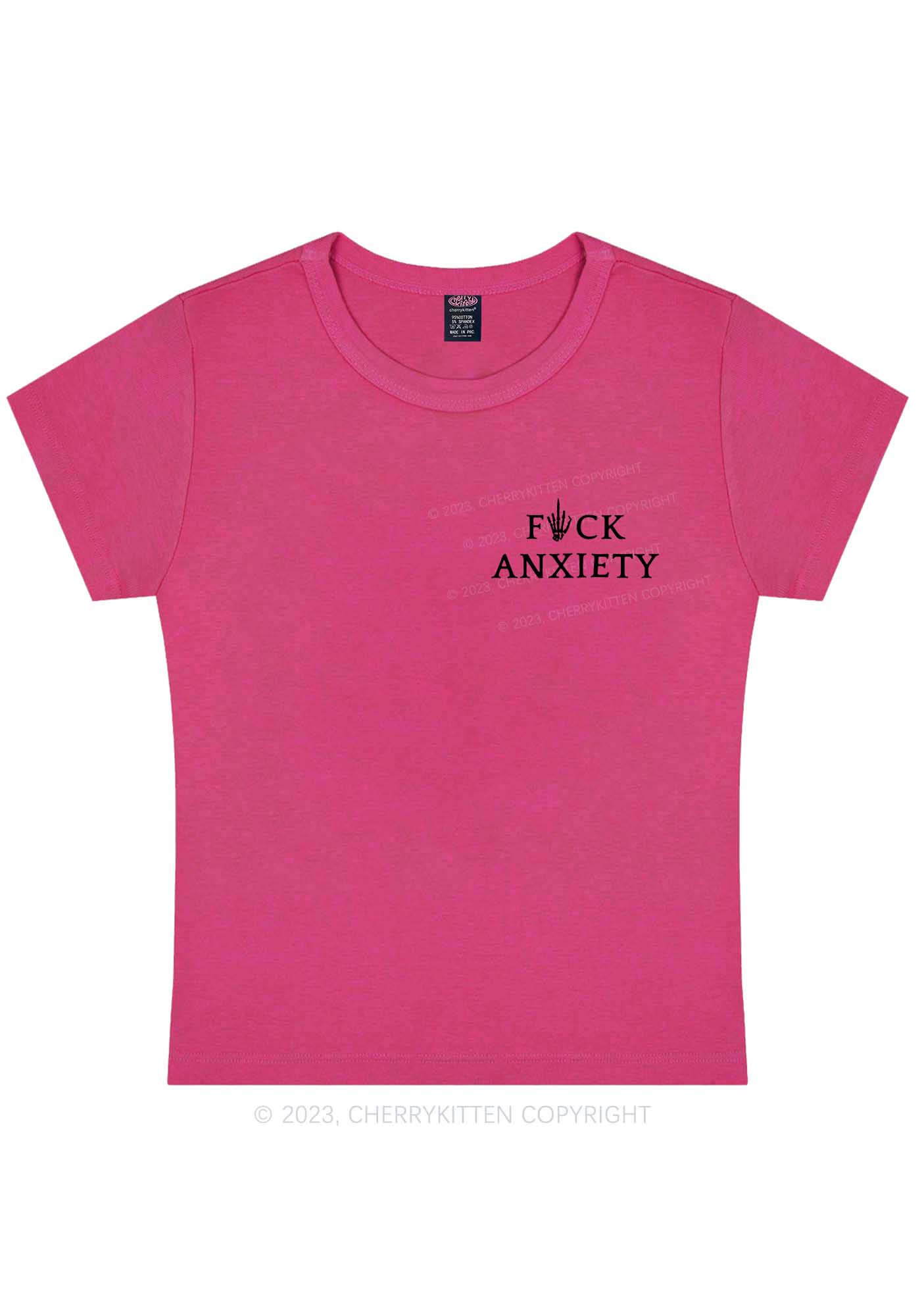 Curvy Fxxk Anxiety Skeleton Hand Y2K Baby Tee Cherrykitten - Image 5