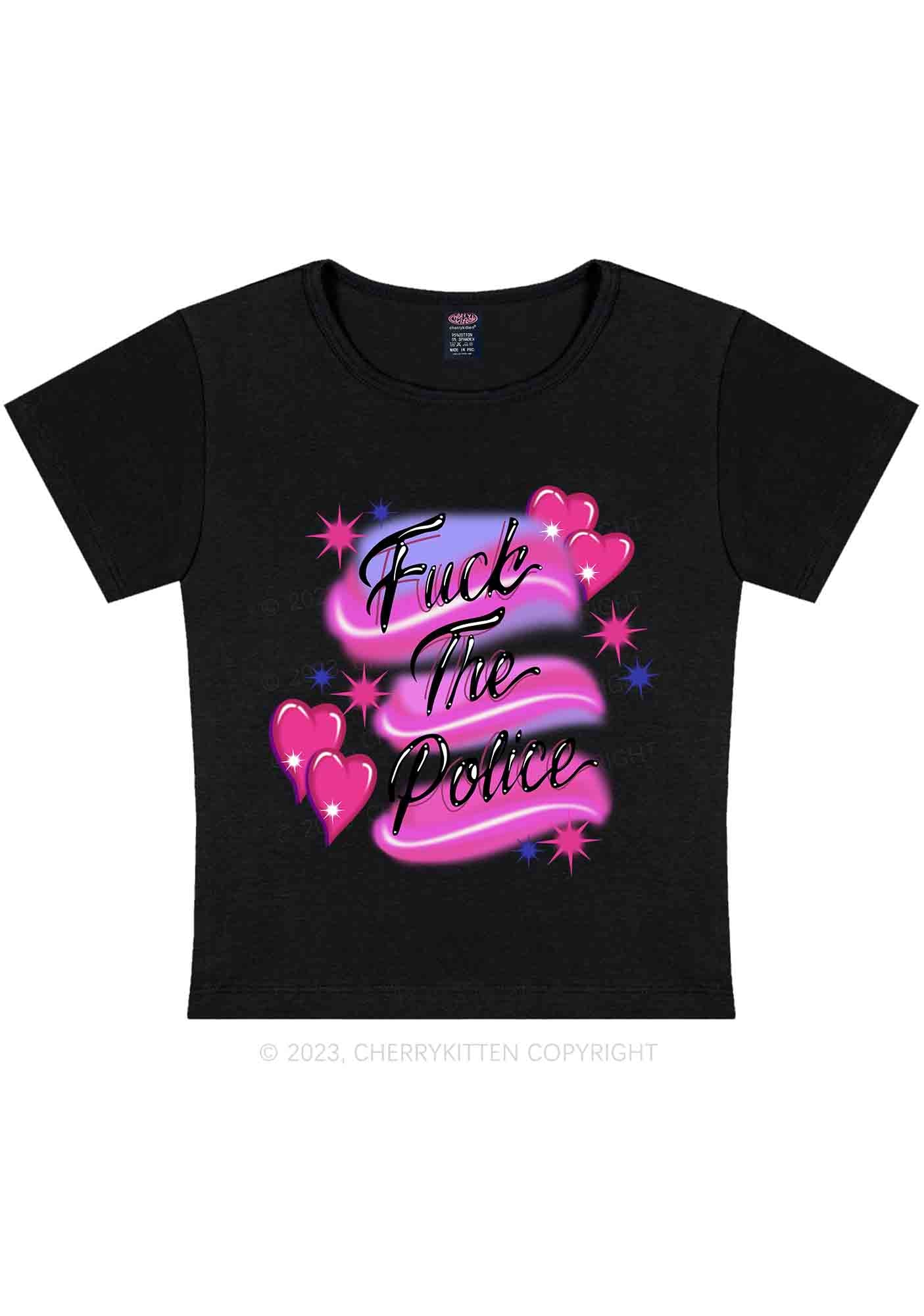 Curvy Fxxk The Police Flying Heart Y2K Baby Tee Cherrykitten - Image 2