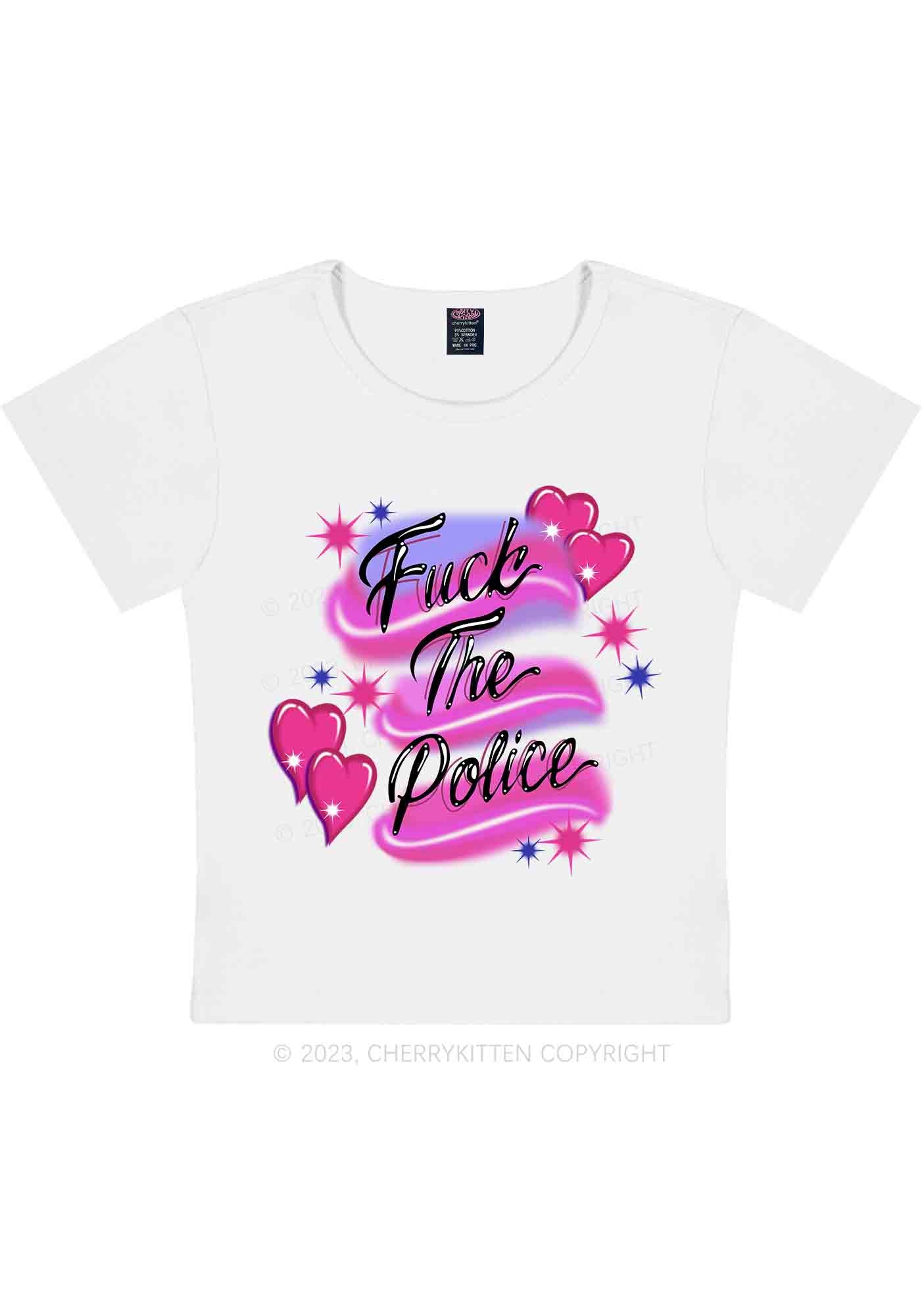Curvy Fxxk The Police Flying Heart Y2K Baby Tee Cherrykitten - Image 3