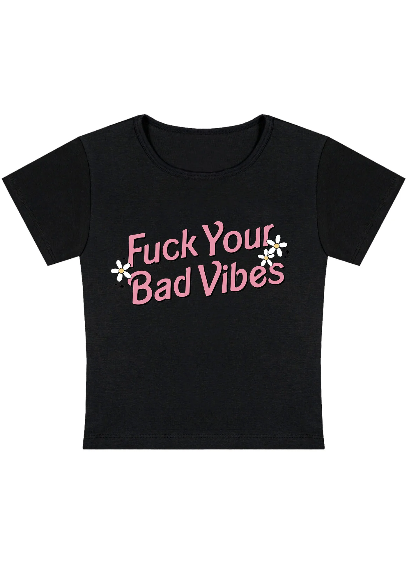 Curvy Fxxk Your Bad Vibes Flowers Stars Baby Tee - Image 2