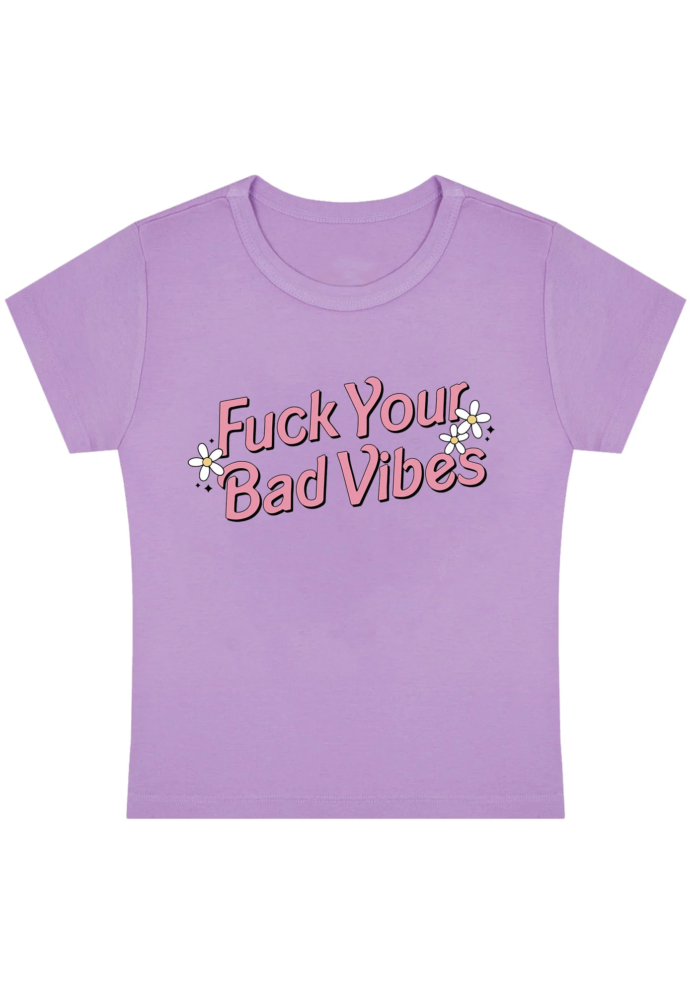 Curvy Fxxk Your Bad Vibes Flowers Stars Baby Tee - Image 3