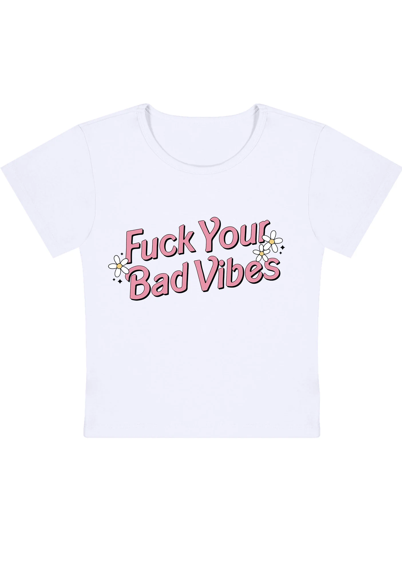 Curvy Fxxk Your Bad Vibes Flowers Stars Baby Tee - Image 4