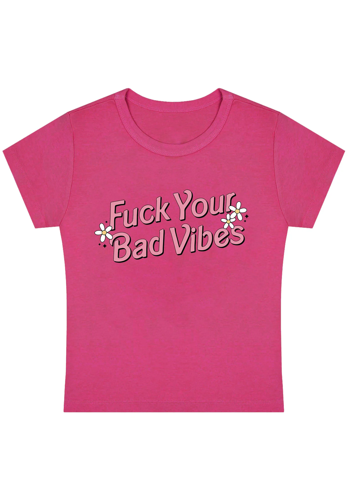 Curvy Fxxk Your Bad Vibes Flowers Stars Baby Tee - Image 5