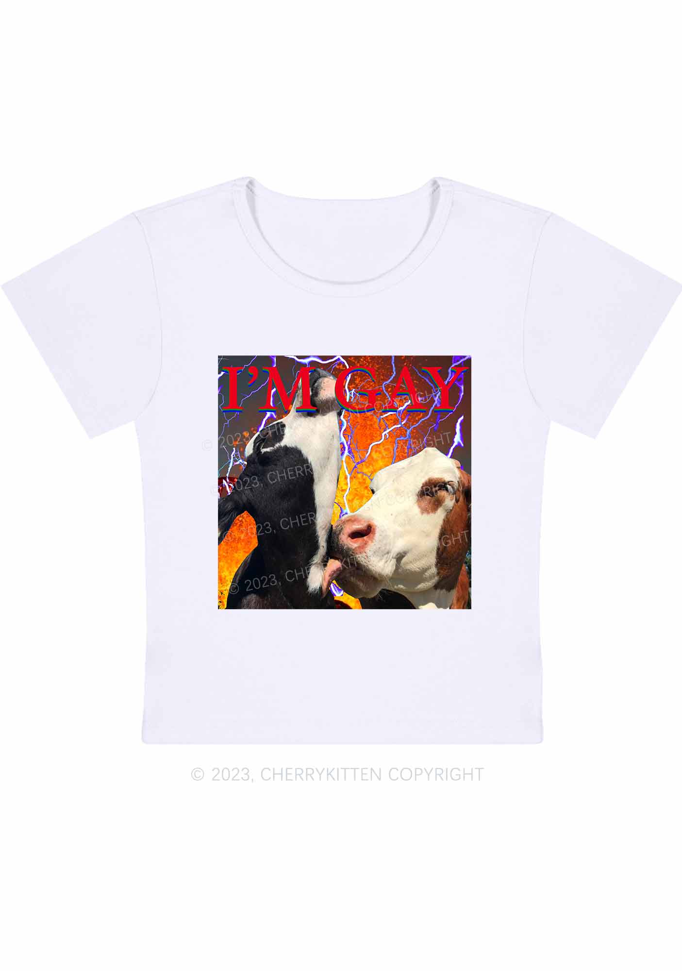 Curvy Gay Cow Play Y2K Baby Tee Cherrykitten - Image 3