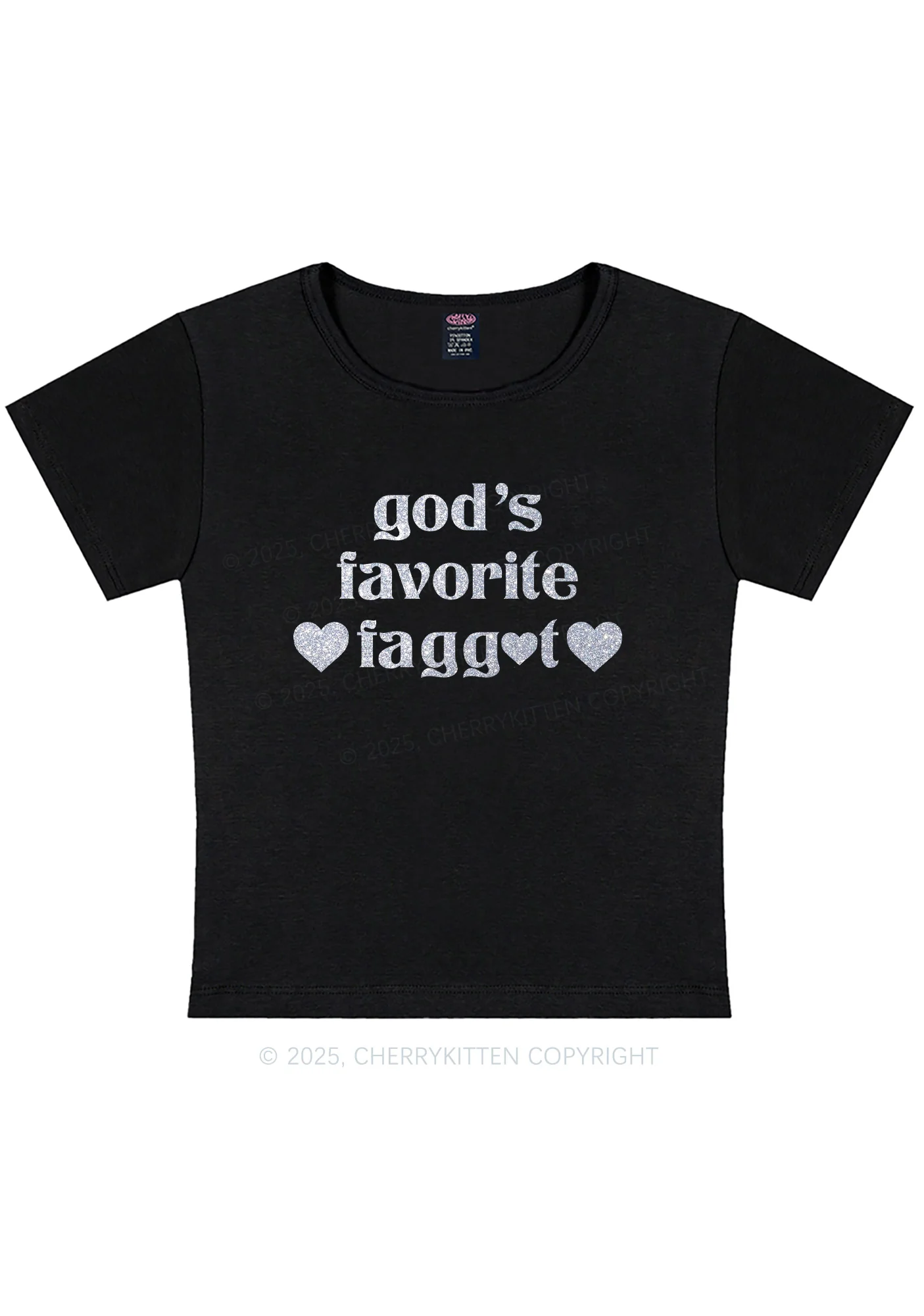 Curvy Glitter Gods Favorite Faggot Pride Y2K Baby Tee Cherrykitten - Image 3
