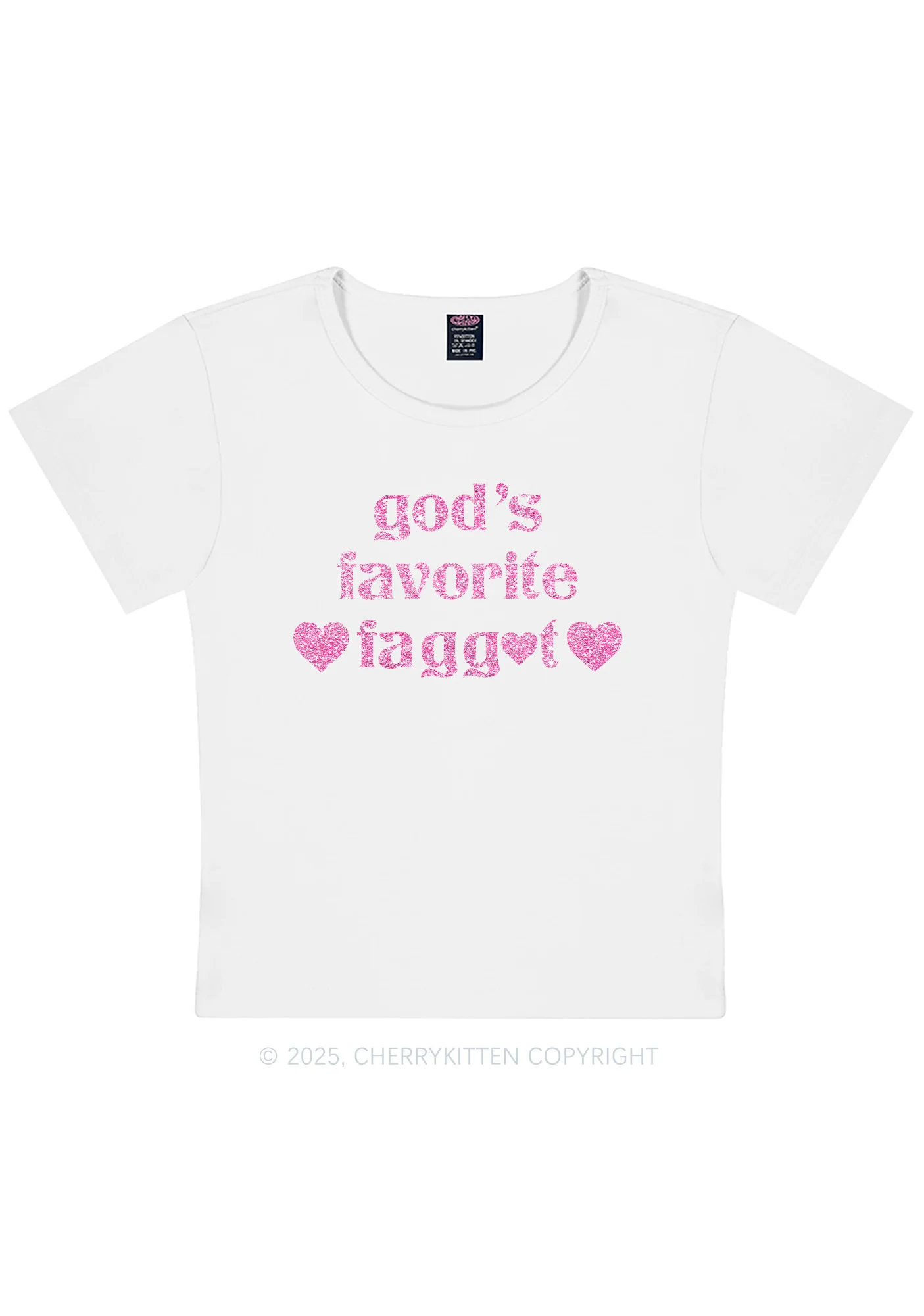 Curvy Glitter Gods Favorite Faggot Pride Y2K Baby Tee Cherrykitten - Image 4