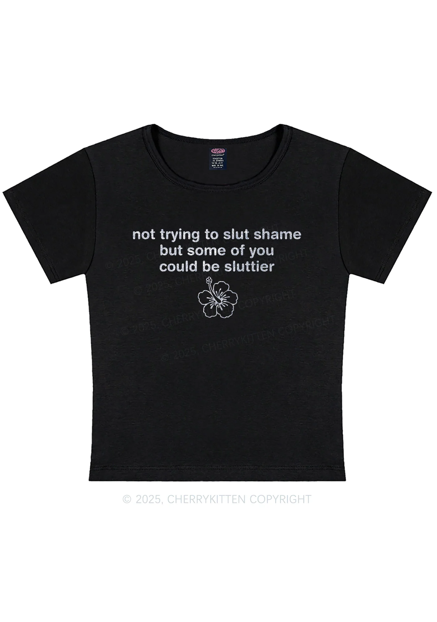 Glitter Not Trying To Slxt Shame Y2K Baby Tee Cherrykitten - Image 5