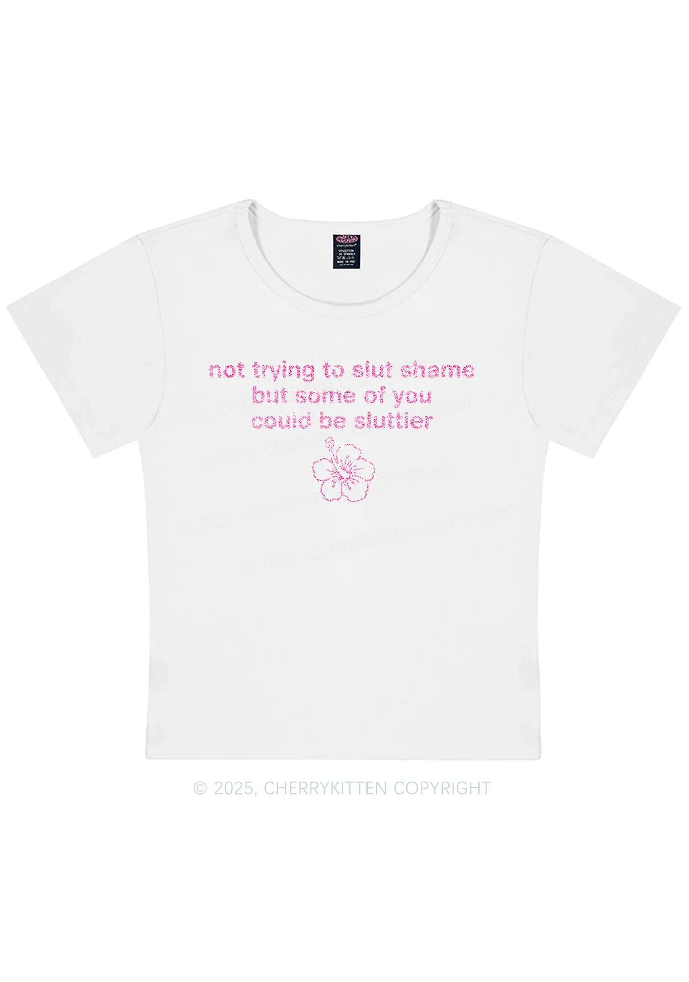 Glitter Not Trying To Slxt Shame Y2K Baby Tee Cherrykitten - Image 6