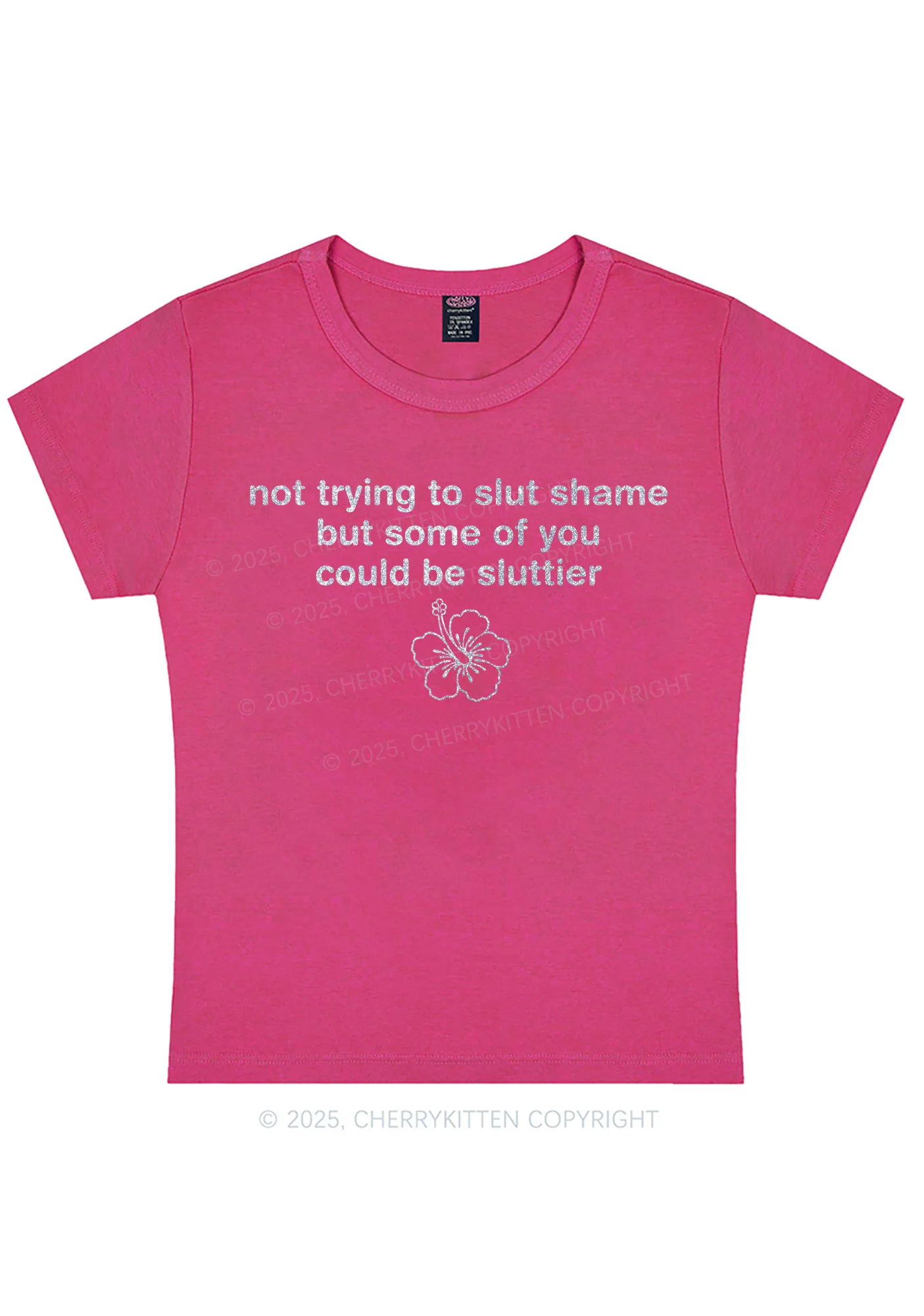 Glitter Not Trying To Slxt Shame Y2K Baby Tee Cherrykitten - Image 9