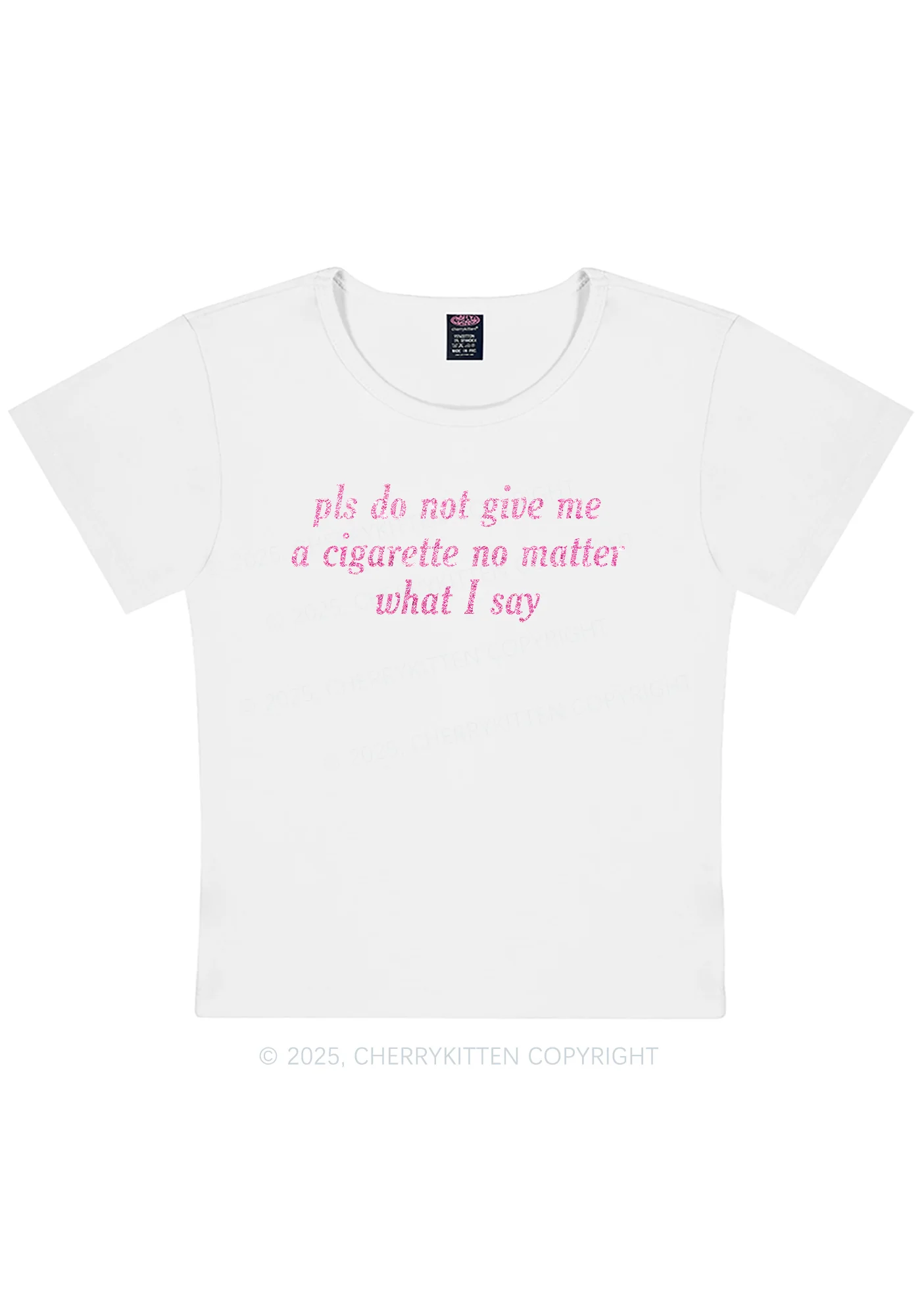 Curvy Glitter Pls Dont Give Me Cigarette Y2K Baby Tee Cherrykitten - Image 4