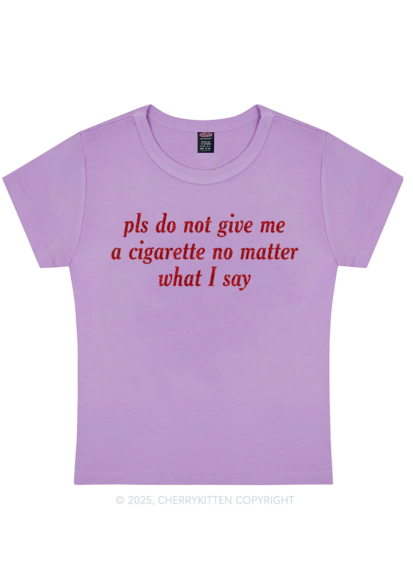 Curvy Glitter Pls Dont Give Me Cigarette Y2K Baby Tee Cherrykitten - Image 5