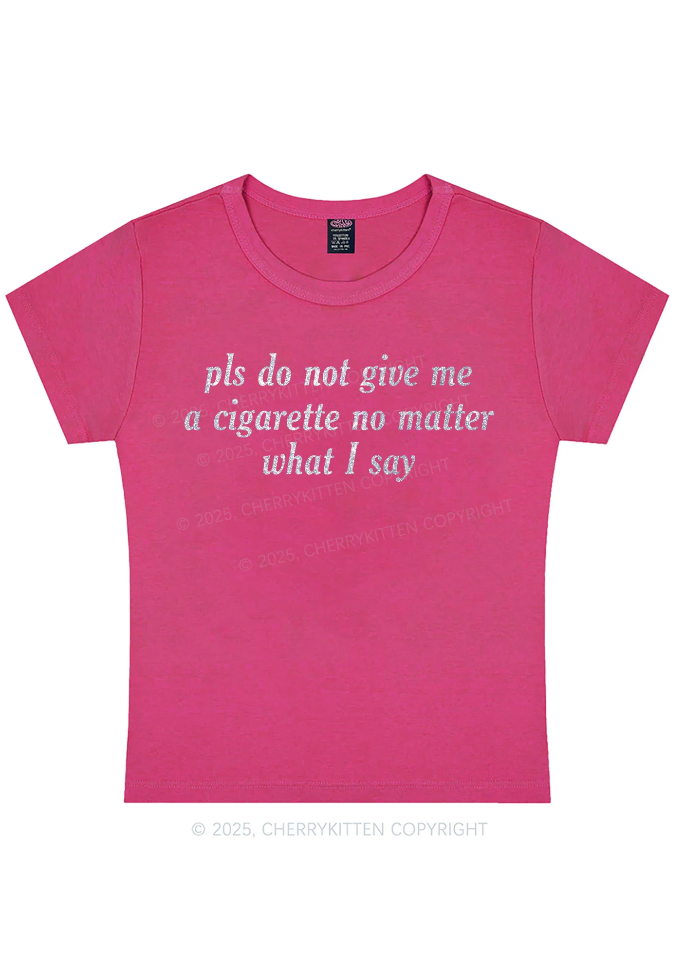 Curvy Glitter Pls Dont Give Me Cigarette Y2K Baby Tee Cherrykitten - Image 6