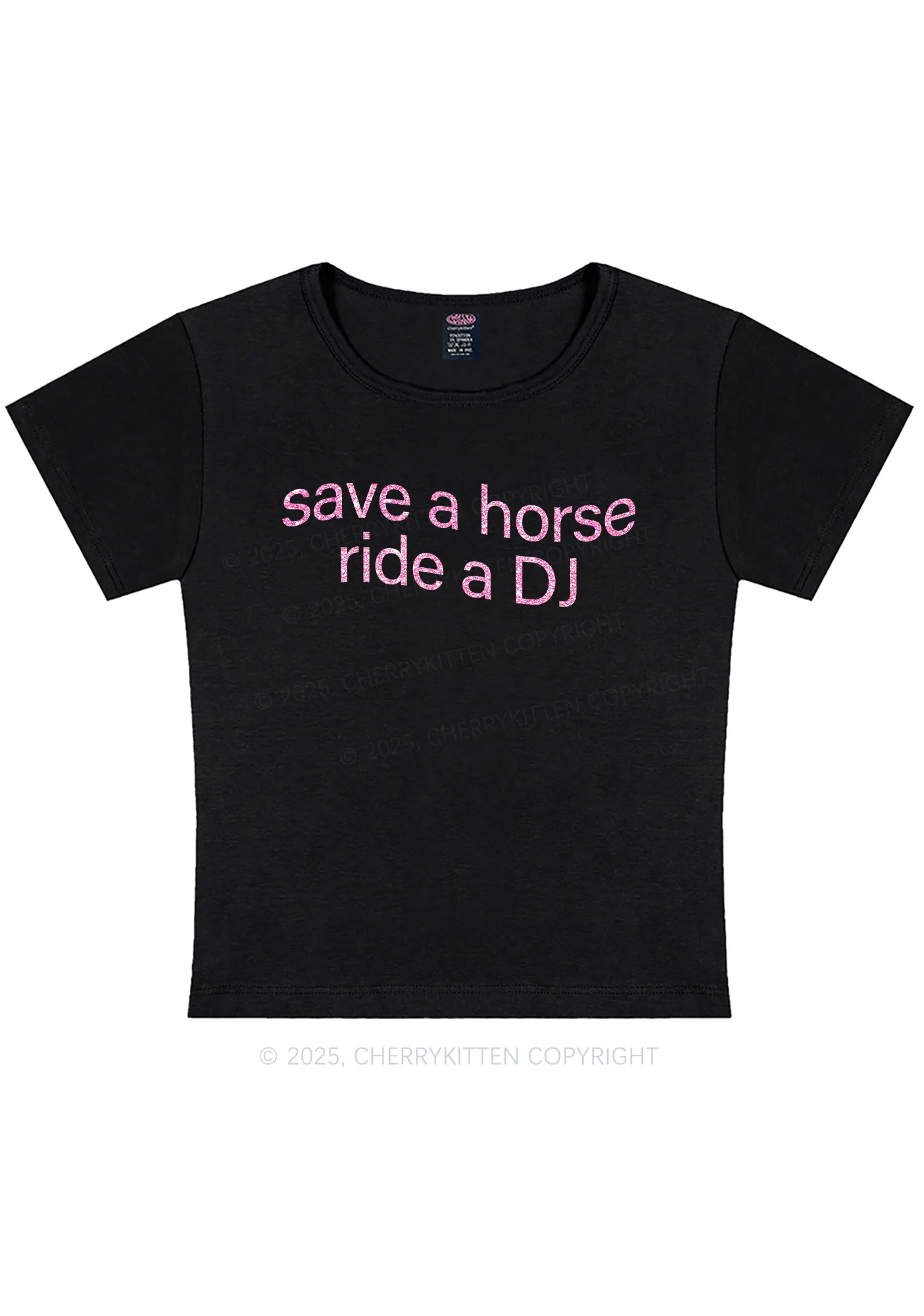 Glitter Ride A DJ Y2K Baby Tee Cherrykitten - Image 5
