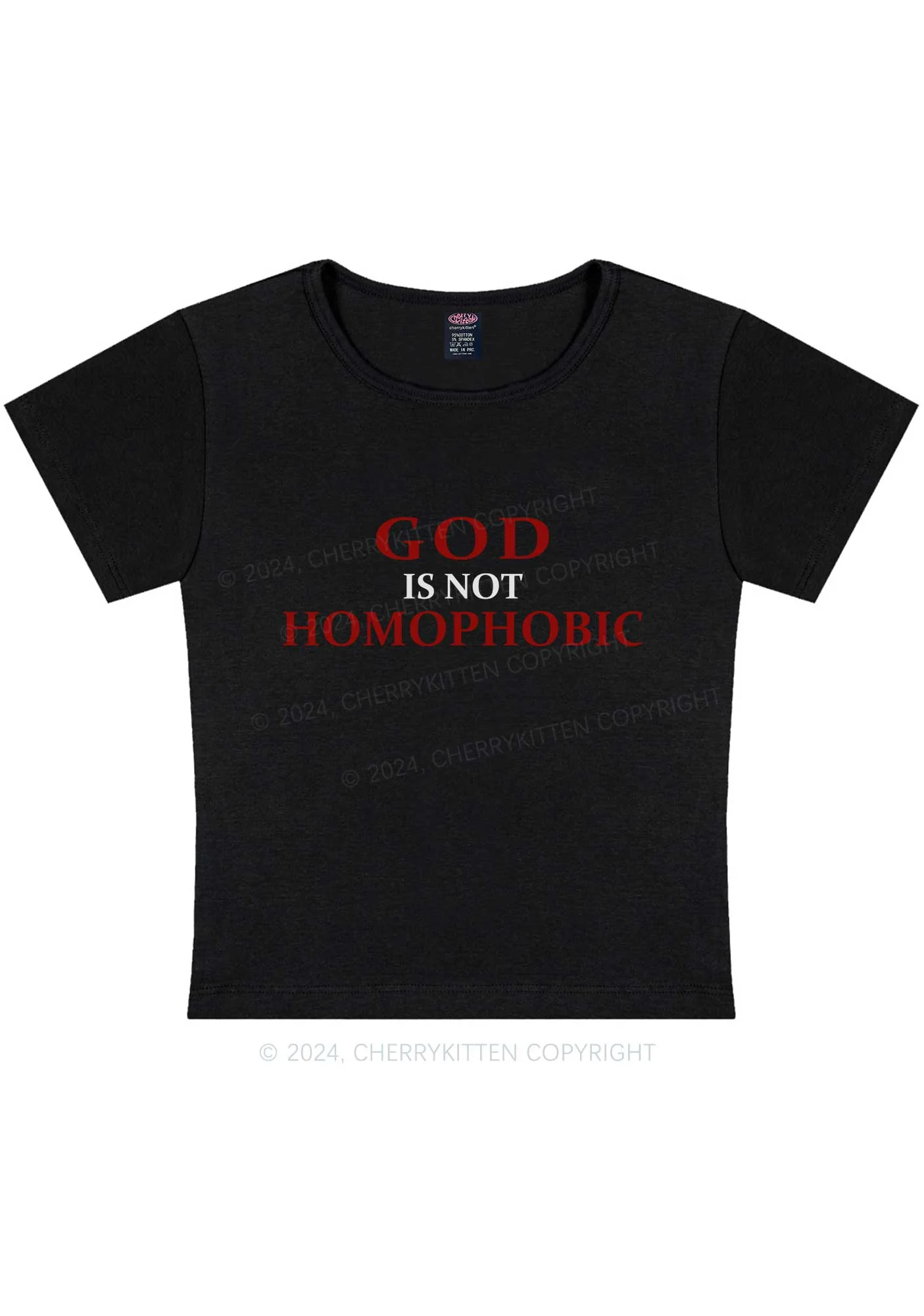 Curvy God Is Not Homophobic Y2K Baby Tee Cherrykitten - Image 2