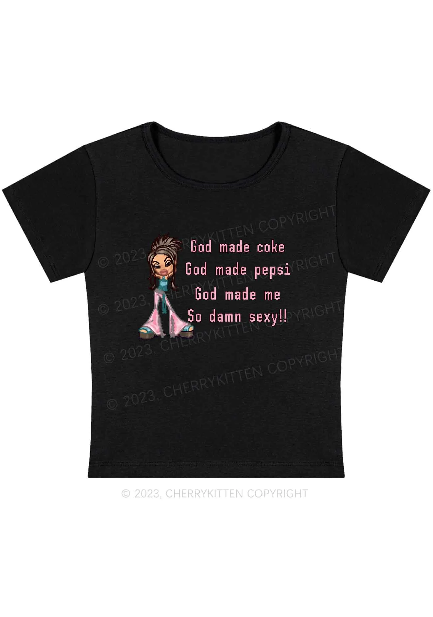 Curvy God Made Me So Sxxy Y2K Baby Tee Cherrykitten - Image 2