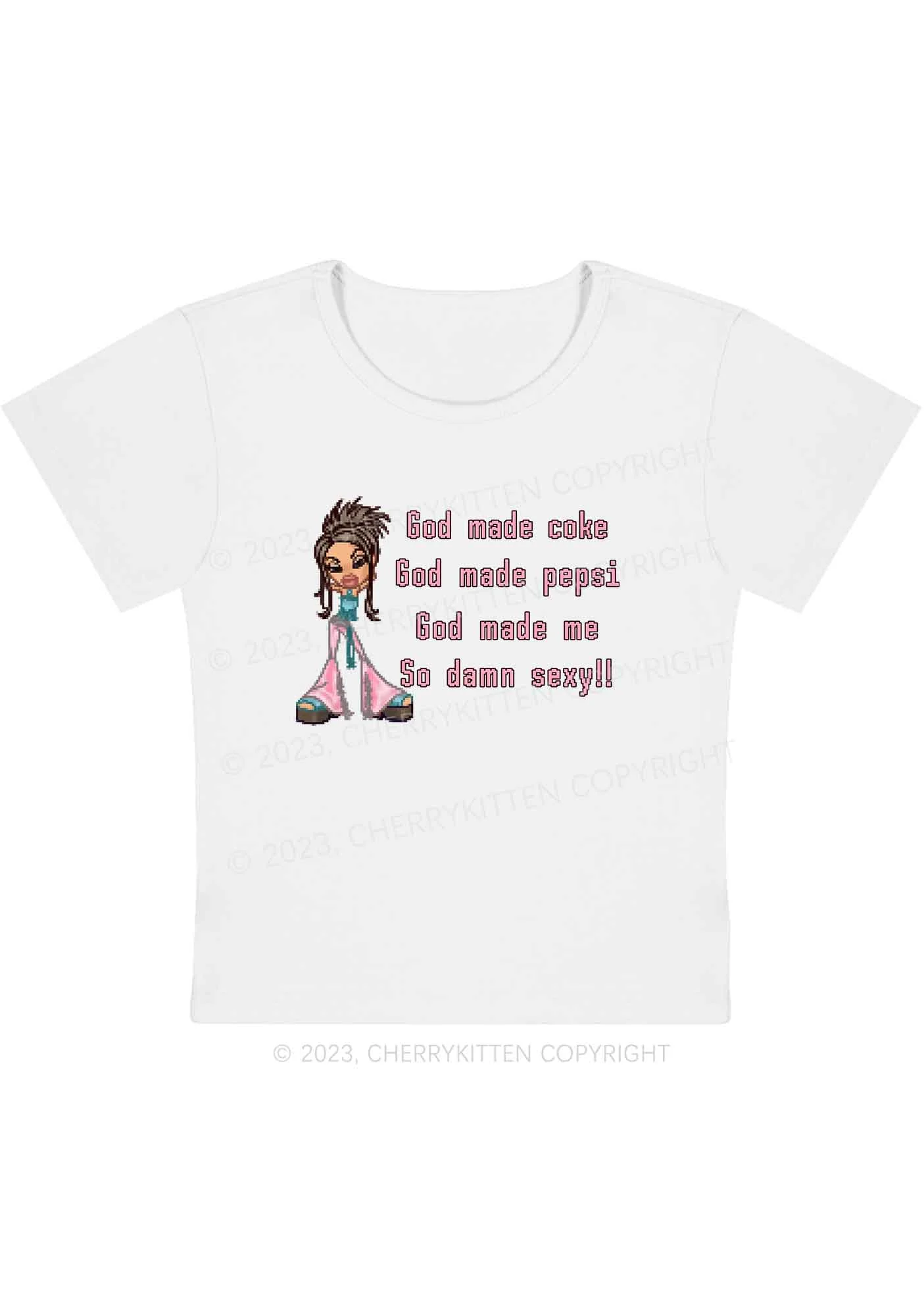 Curvy God Made Me So Sxxy Y2K Baby Tee Cherrykitten - Image 3