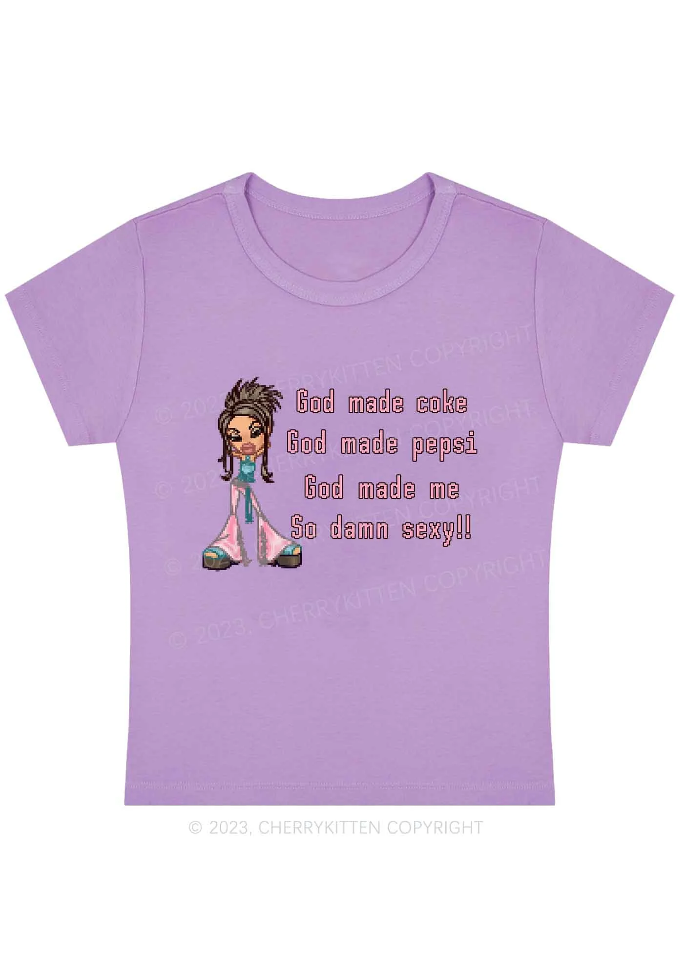 Curvy God Made Me So Sxxy Y2K Baby Tee Cherrykitten - Image 4